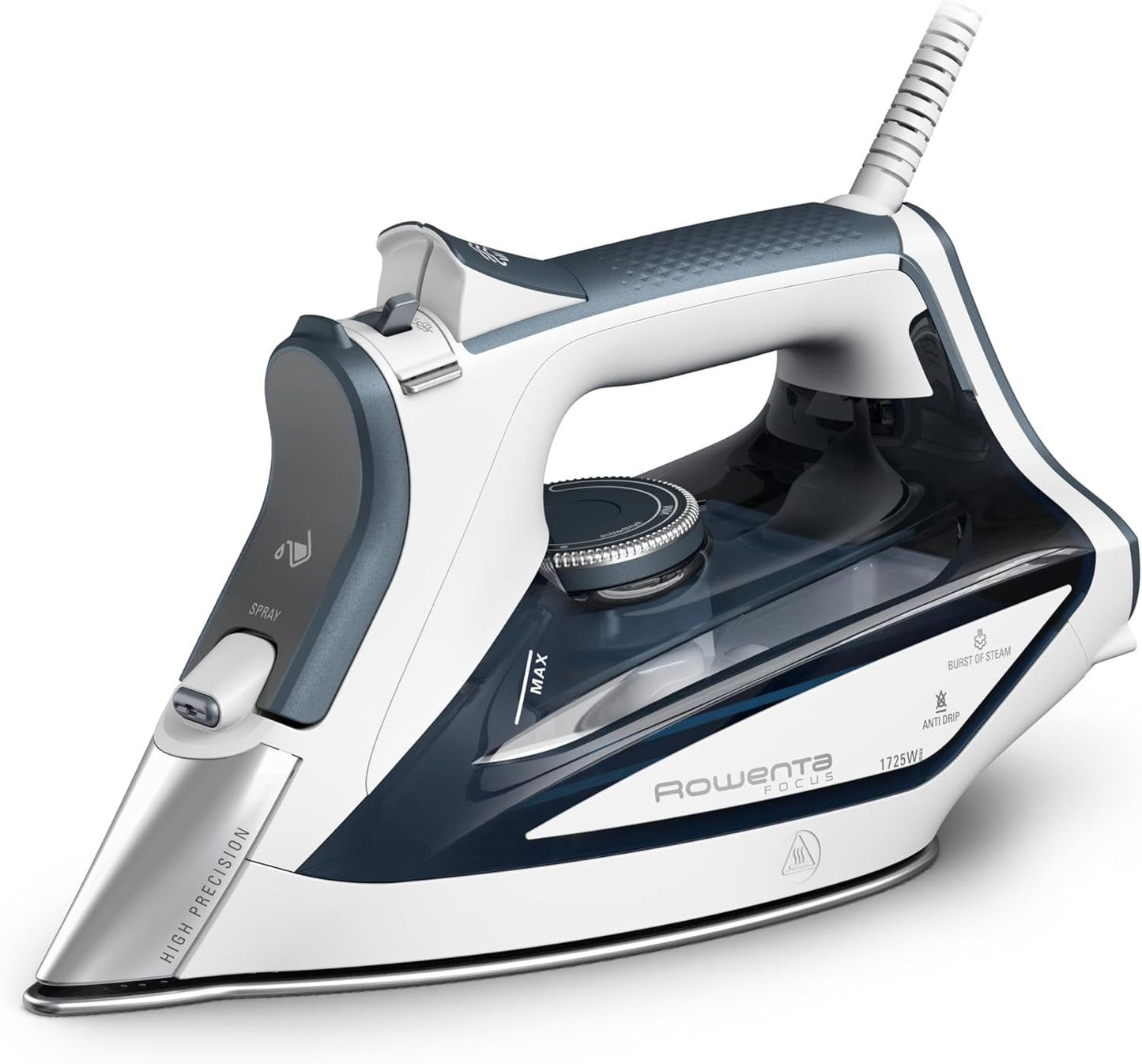 Rowenta Focus Excel Steam Iron - 1725 Watts, Anti-Drip Protection, Grey Finish for Effortless Ironing