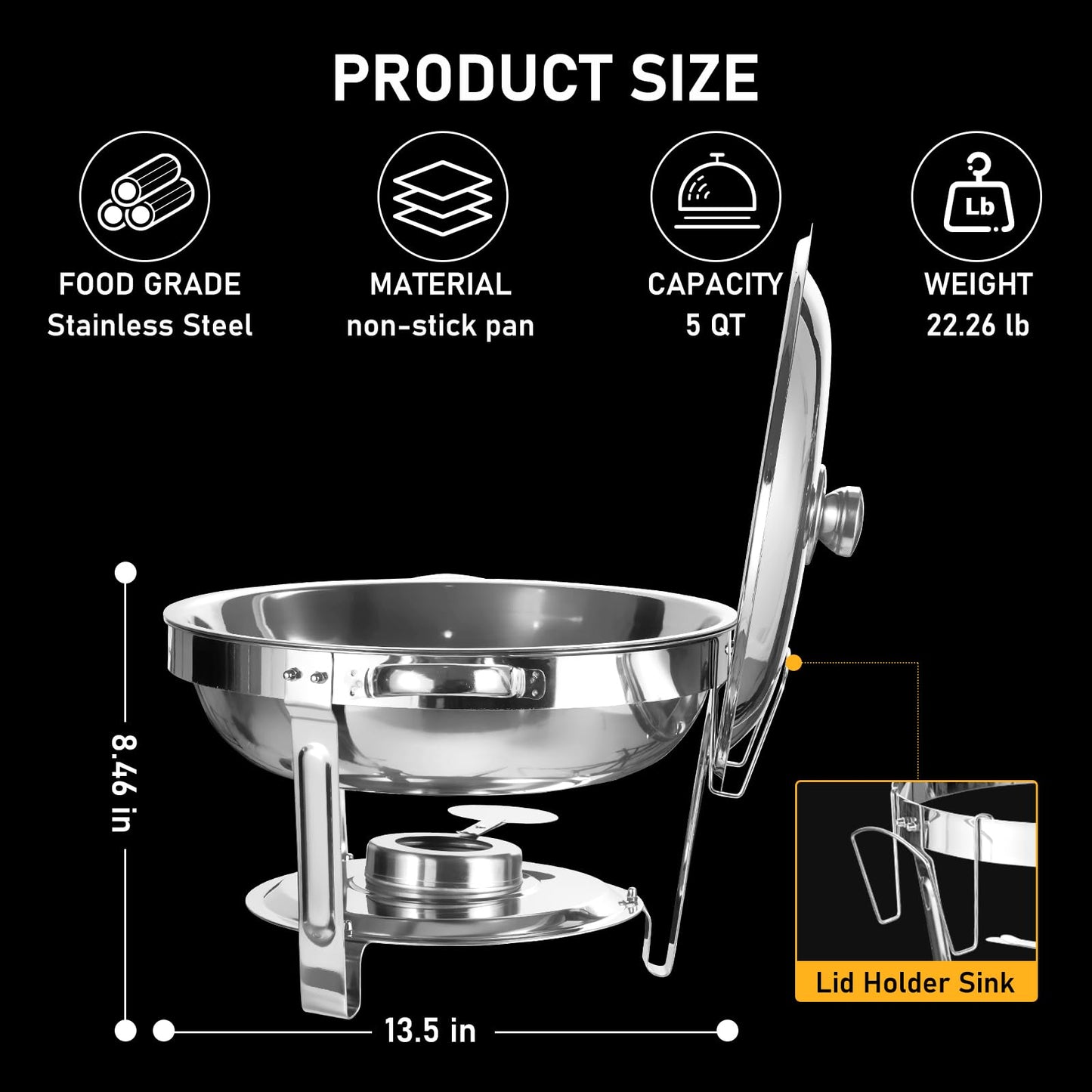 NEWKITCHEN Chafing Dishes for Buffet 4 Pack, 5 QT Round Chafing Dishes for Buffet [Elegant Silver Colors] Stainless Steel Chafing Dish Buffet Set for Any Party