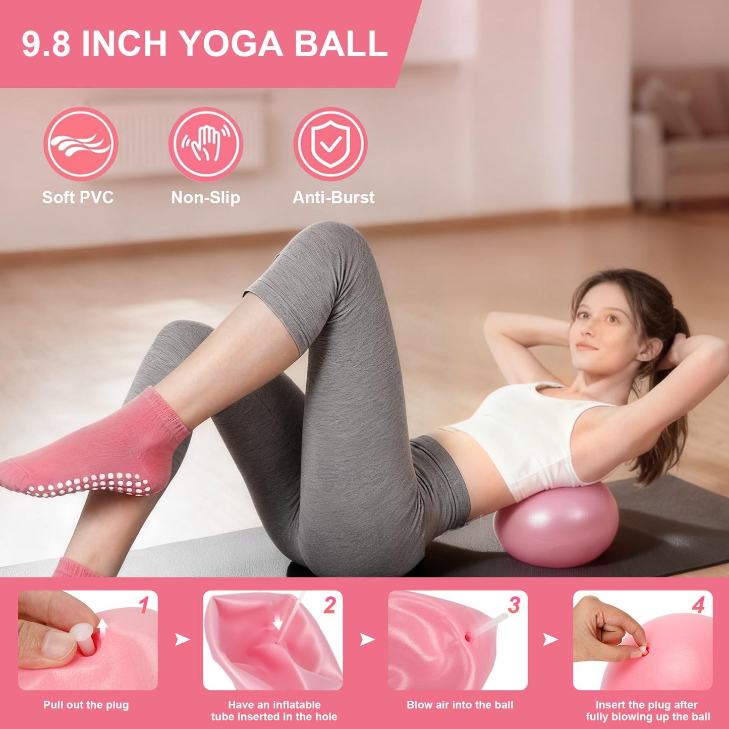 BYYNNE Home Pilates Kit for Women - 14 Pcs Pilates Equipment Set with P-ilates Ring and Ball, 5 Resistance Bands Etc Accessories for Beginners Home Workouts - Includes Workout Guide (Pink)