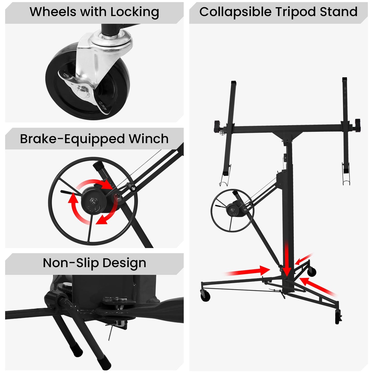 Rovibek 11 FT Drywall Lift, Sheetrock Lift Drywall Lift for Ceiling, Drywall Panel Hoist with 360° Adjustable Telescopic Arm, 150lbs Heavy Duty for Ceiling Home Improvement (Black)