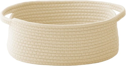 JMvicyroam Woven Basket - Small Rope Storage Bin with Handles for Organizing Shelves & Closets | Beige