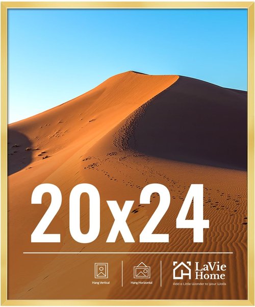 LaVie Home 20x24 Gold Picture Frame - HD Plexiglass Wall Display for Vertical/Horizontal Use
