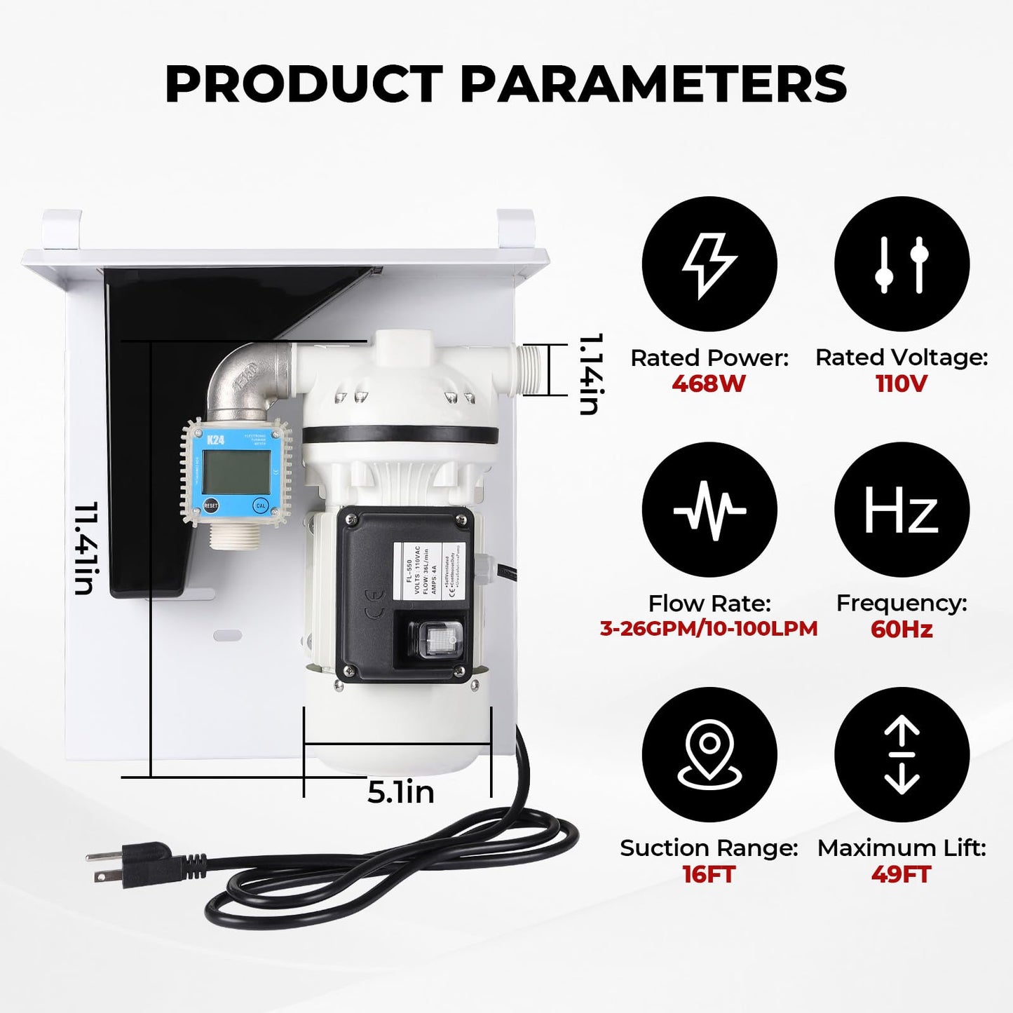 Upgraded DEF Pump Kit| Diesel & DEF Transfer Pump Kit| All-in-1 Solution| 110VAC 550W 10GPM/40LPM| Urea Gun| Steel Shelf| K24 External Thread Flowmeter| 3/4“ Flowline x 13 ft| 1” Oil Pipe x 6.5ft
