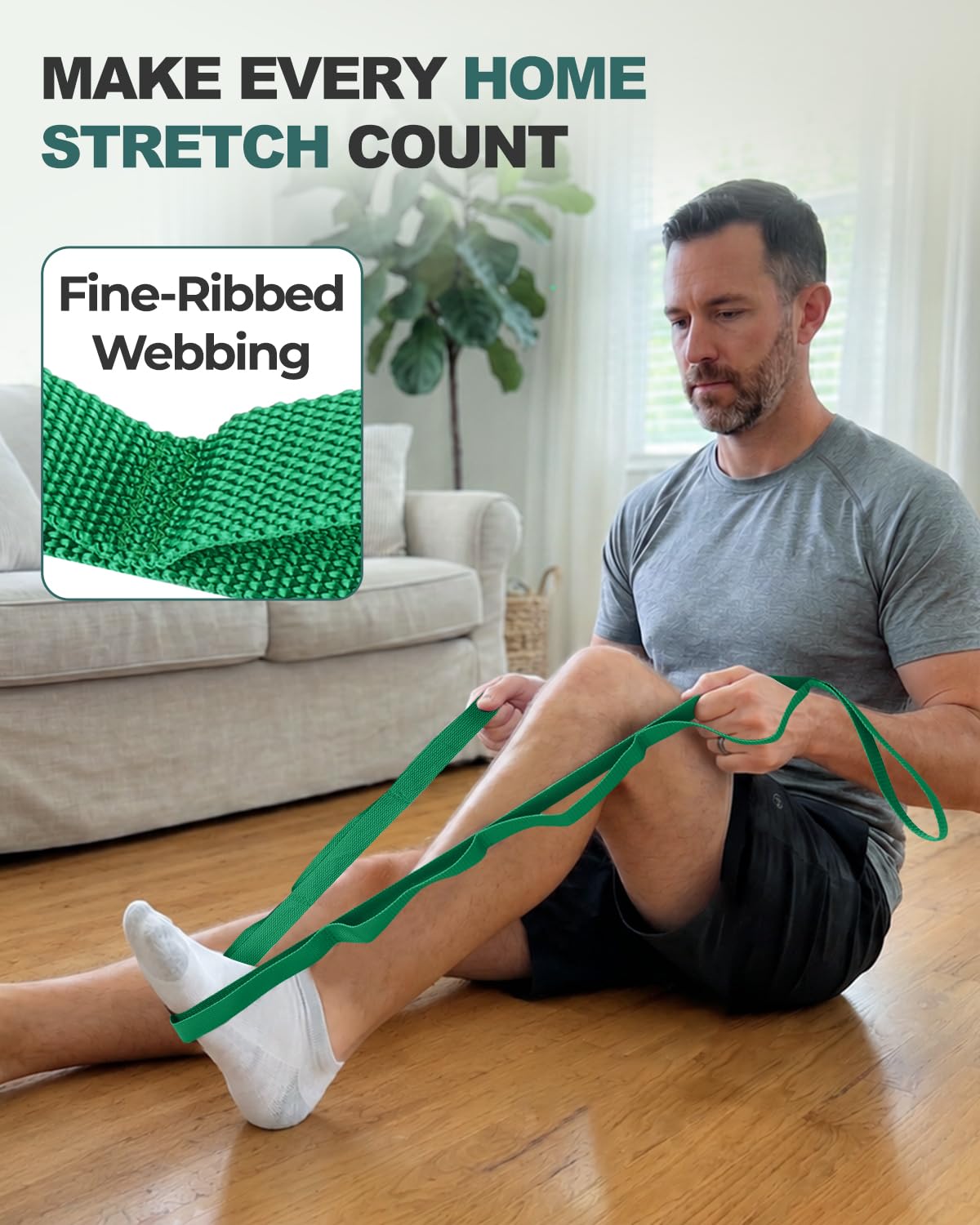 Trideer Stretching Strap with Loops & Leg Lifter, Non-Elastic PT-Style Physical Therapy Strap for Knee Replacement Rehab, Hamstring, Calf & Back Stretcher Mobility, Hip, Shoulder & Yoga