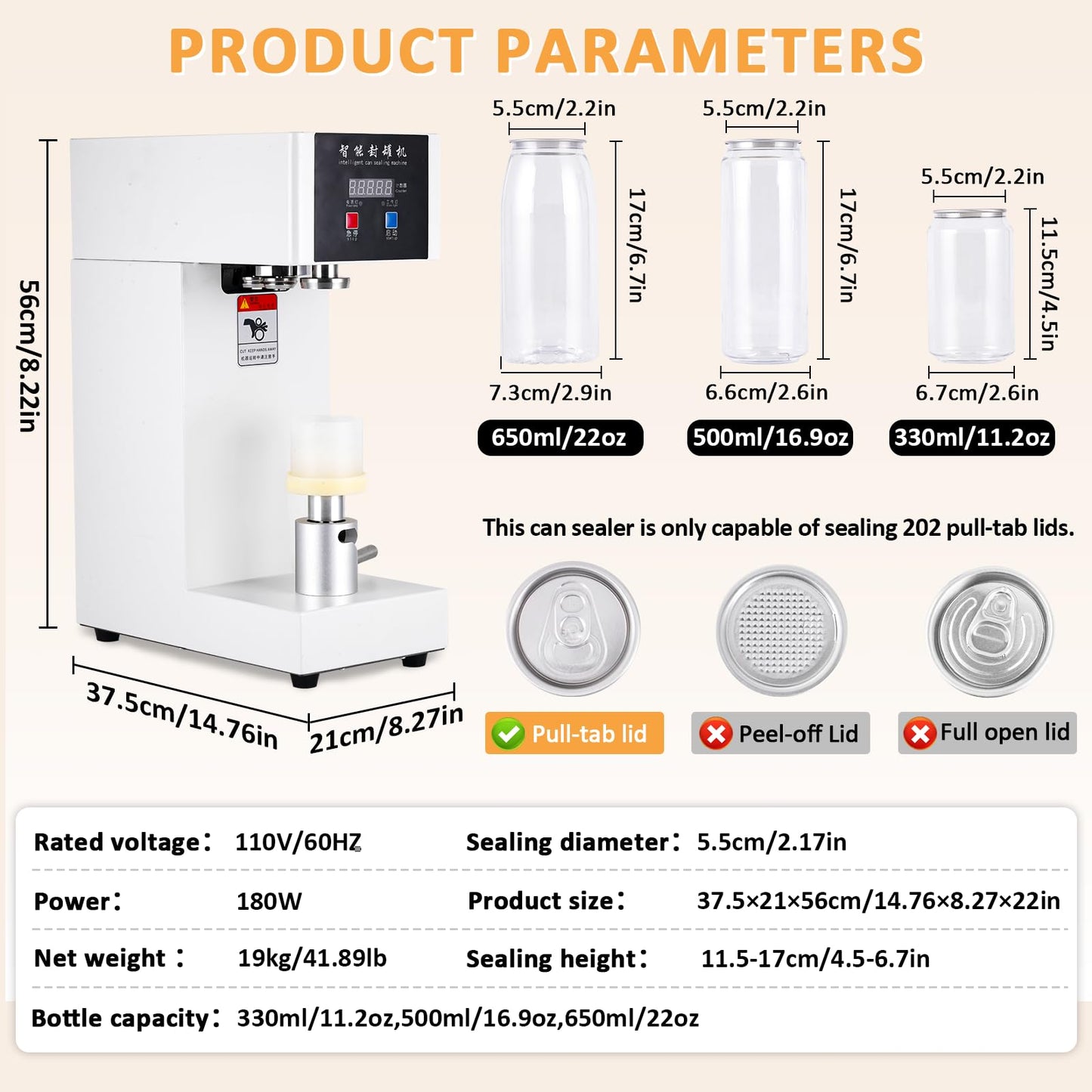 JIAWANSHUN 180W Commercial Soda Can Sealer with LCD Counter, 4.5"-6.7" Height Adjustable Seaming Machine for Soda/Aluminum/Tin Cans, 2.2" Diameter Plastic Can Sealer