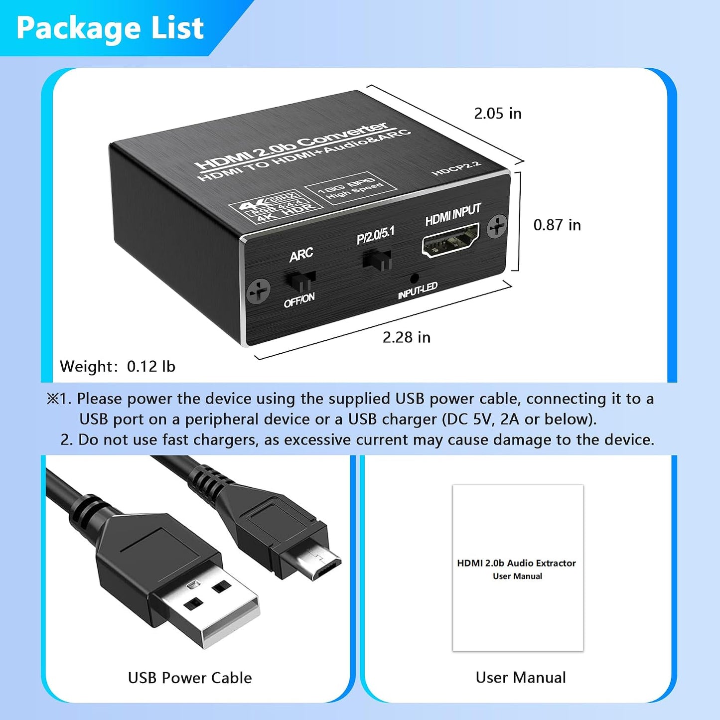 Buerlaseul 4K@60Hz 3.5mm 2.2 5.1 HDMI ARC Audio Extractor, HDMI Audio Extractor Splitter, with Optical SPDIF & Output