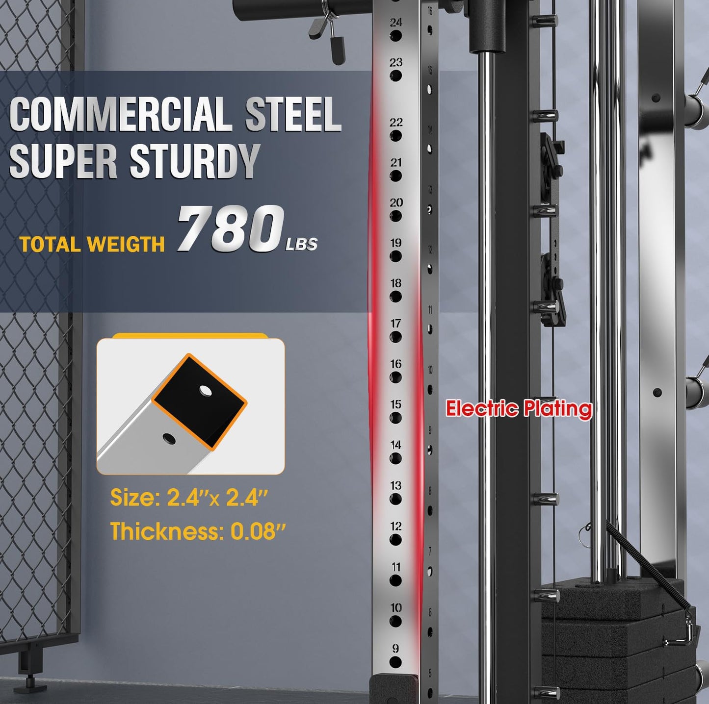DONOW Smith Machine with Weight Stacks, Heavy Duty Home Gym System Power Cage Cable Crossover Machine Multi-Functional Trainer Ratio 1:1