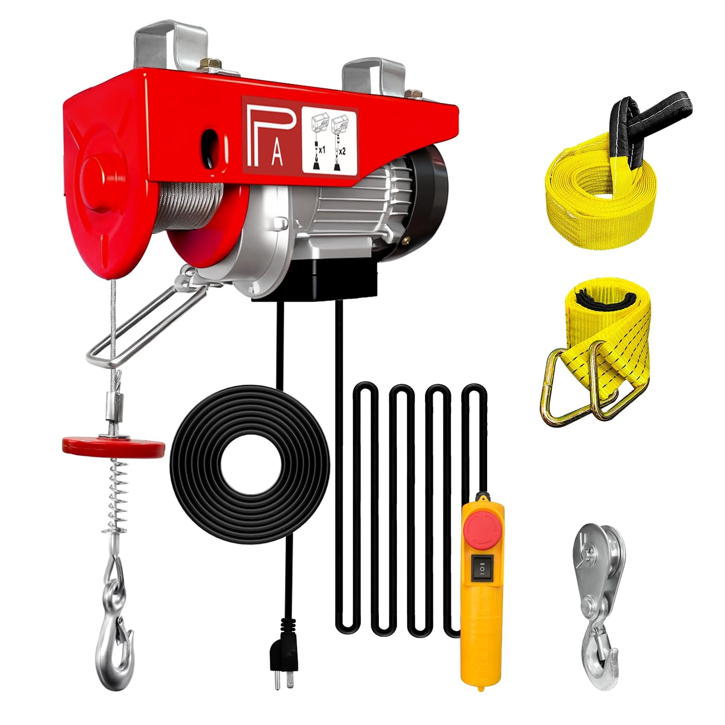 YATOINTO 1320lbs Electric Hoist, Electric Winch with 13ft Wired Remote Control, 39.4ft Single Cable Lifting Height with Emergency Stop Switch, Zinc-Plated Steel Wire, Hoist Lift for Garage, Factories