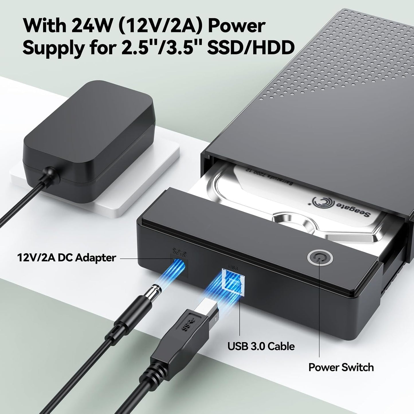 CLAVOOP 3.5 3.0 3.5/2.5 inch 20TB 12V 24W Hard Drive Enclosure, USB Internal/External Hard Drive Case Lay-Flat Dock