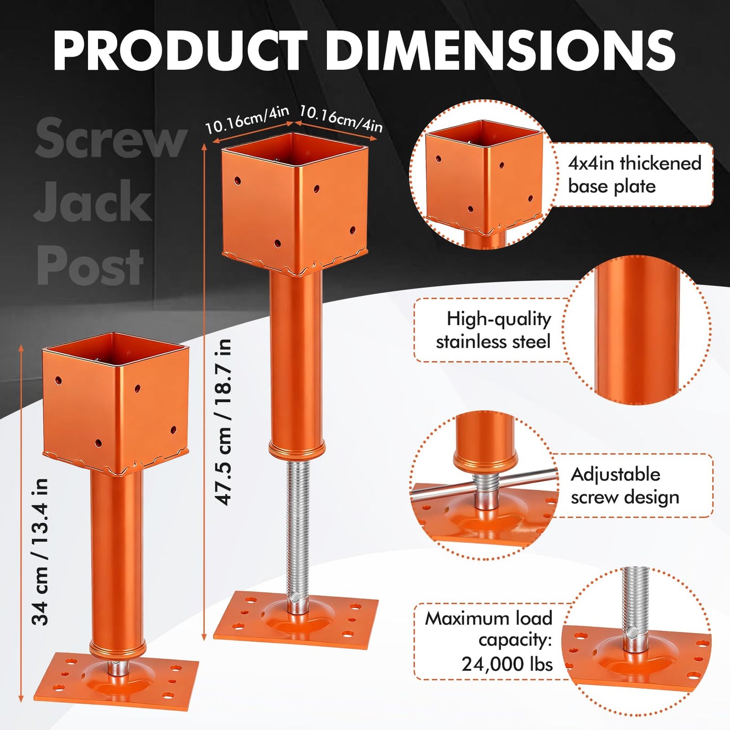 Screw Jack Post,4" x 4" Adjustable House Floor Jacks,13.4"-18.7" Height Range,24000 lbs Max Load Capacity, Temporary House Jack Pole,Lifting Floor Crawlspace Basement Shore Beam (4-PCS)