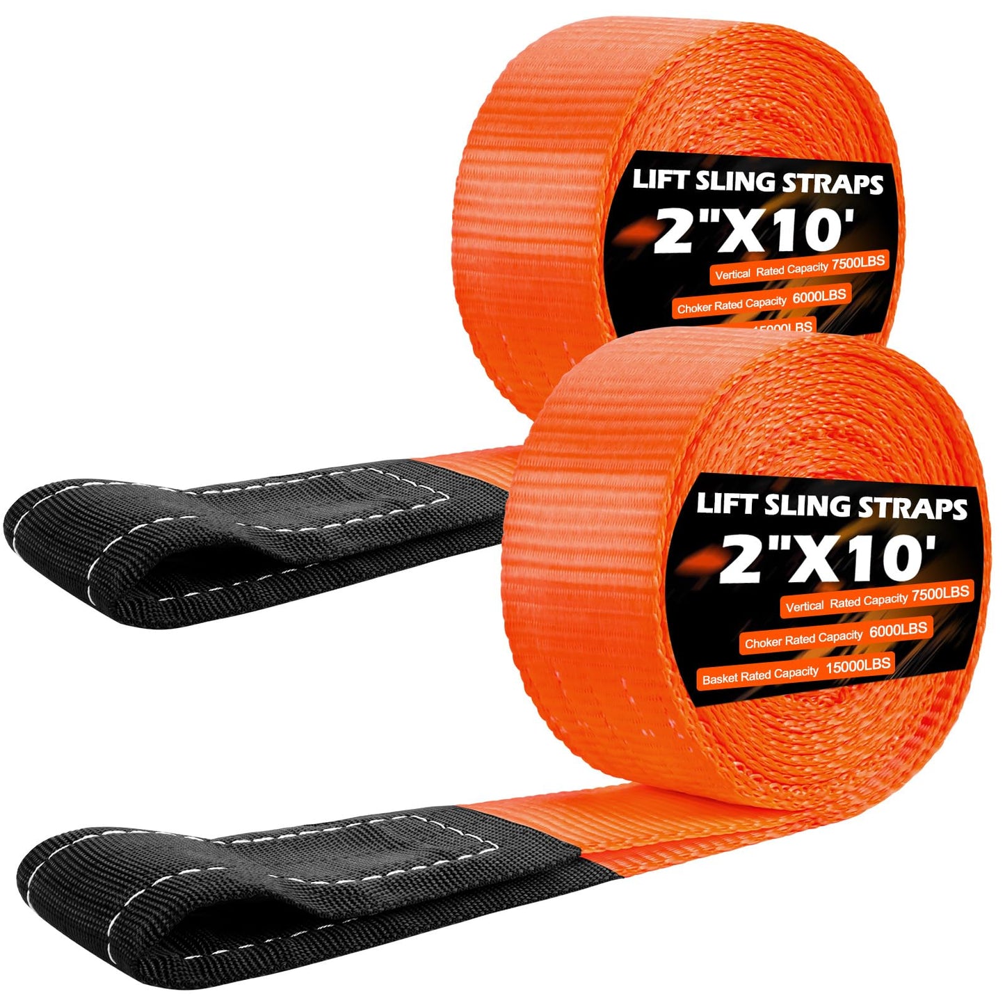 Lifting Straps 10' x 2", 15000 LBS Heavy Duty Lifting Sling Strap Tree Saver Recovery Straps, 2 Pack Webbing Rigging Sling for Trailer, Hoist, Truck, RV,Vehicle, Construction & Boat