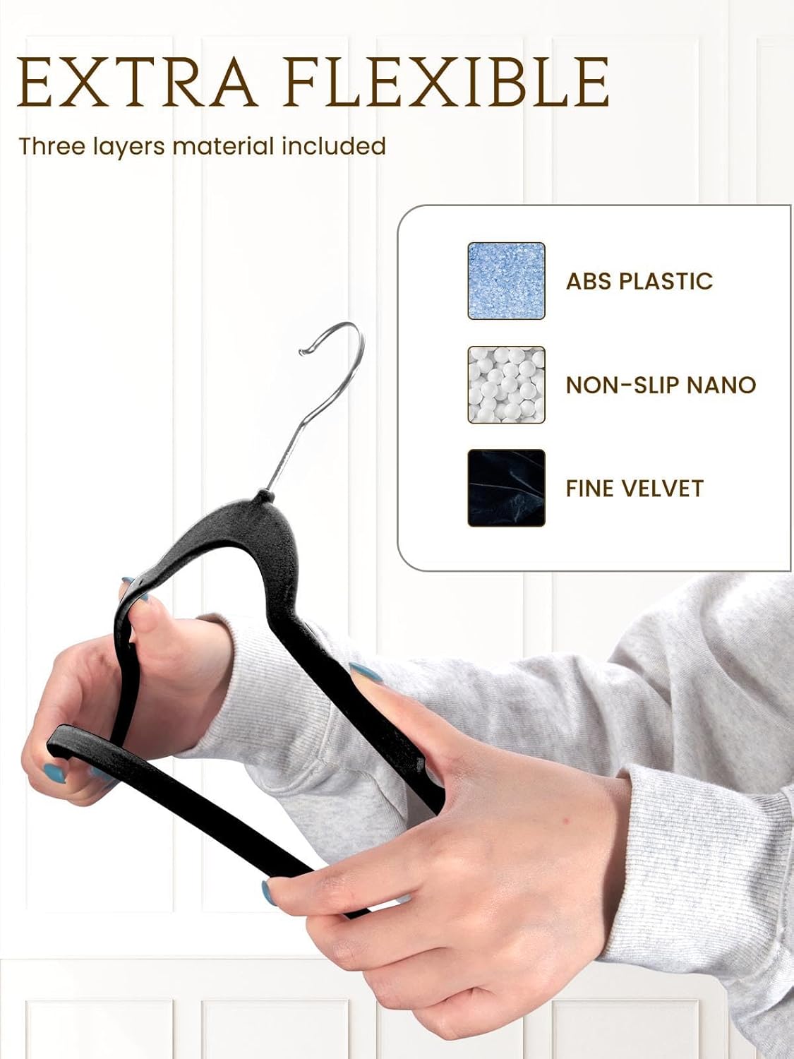 Smartor Velvet Hangers - 70 Pack Black Non-Slip Heavy Duty Felt Hangers | Premium Slim Closet Organizer with 360° Rotating Hook