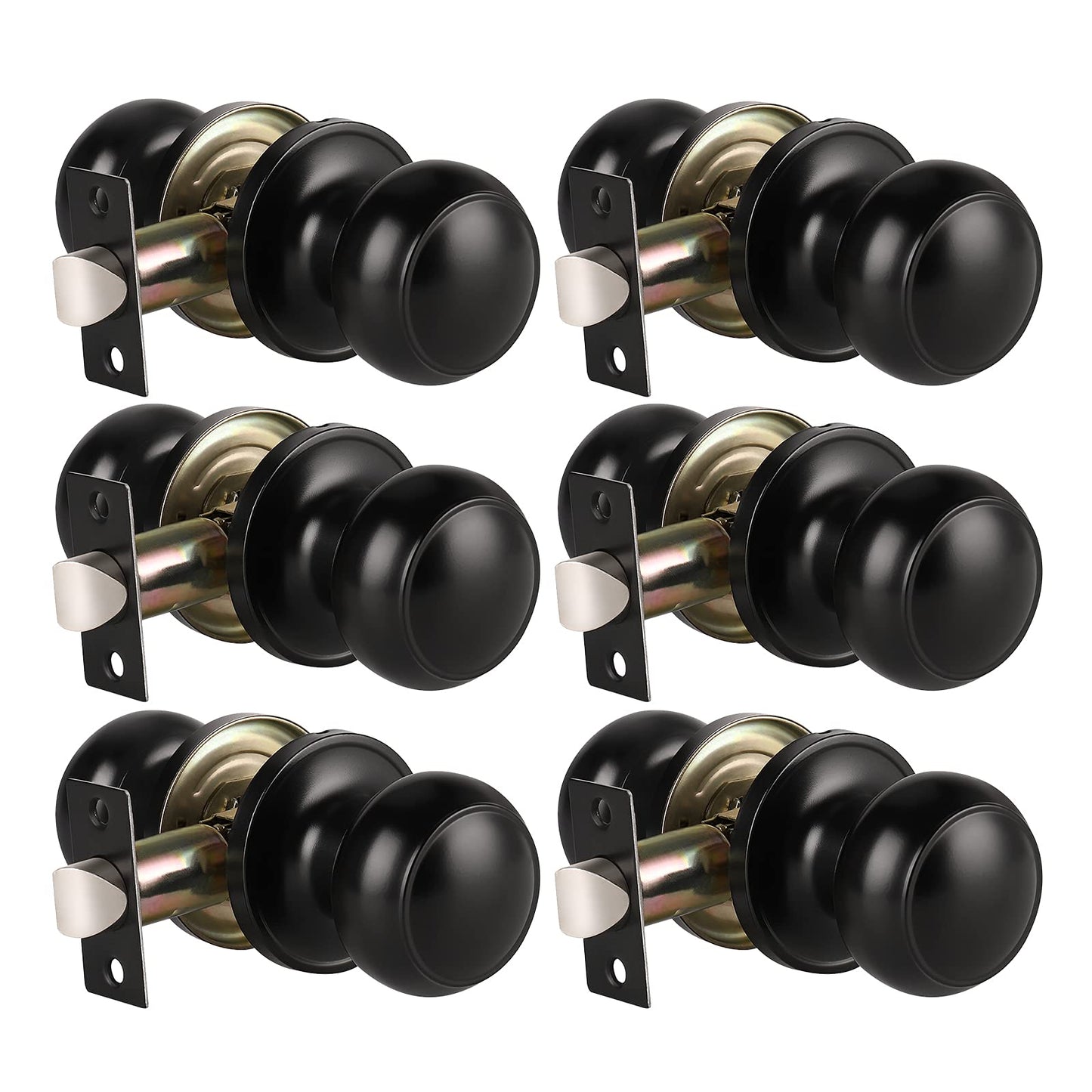 KNOBWELL 6 Pack Matte Black Door Knob - Round Interior Door Handles for Hallway & Closet, Non-Locking Passage Door Knobs with Durable Lockset, Easy Install