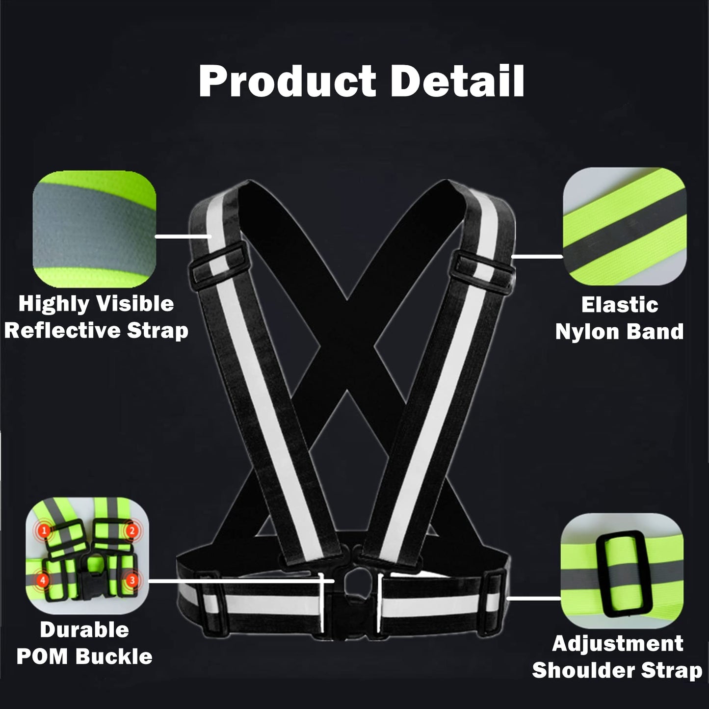 YUNLOVXEE Reflective Strap Safety Vest Gear - 2-10 Pack Adjustable High Visible Reflective Running Gear for Women Men Night (Black x2)