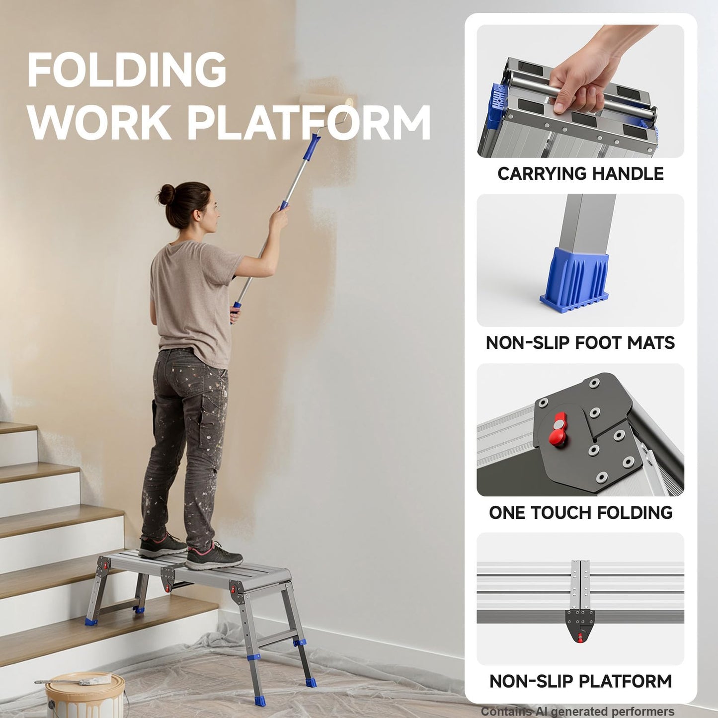 Loyoda Adjustable Folding Work Platform 500 lbs - Lightweight Aluminum Step Stool Ladder for Washing Vehicles, Cleaning, Painting, Reaching High Items | Standard Size 33" x 12" x 19.5”