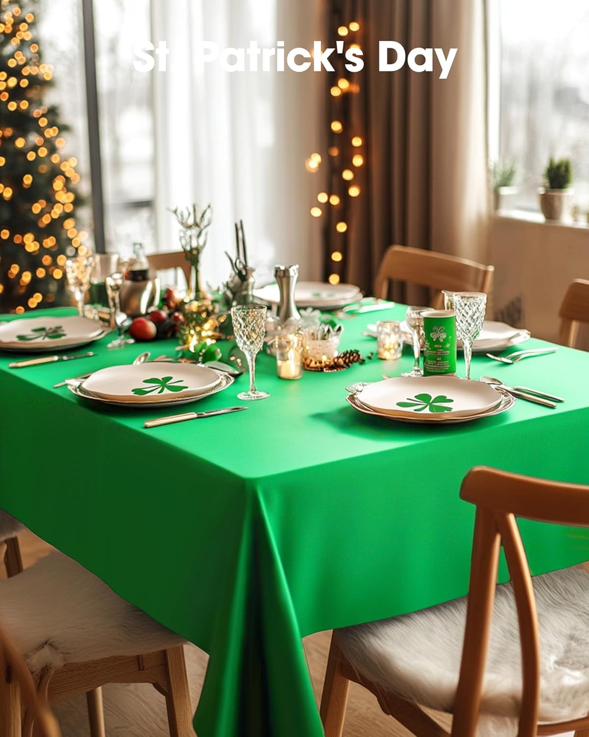 Pureegg Disposable Plastic Tablecloths - 8 Pack, 54 x 108 Inch, St. Patrick's Day & Christmas Decor, Leakproof Green