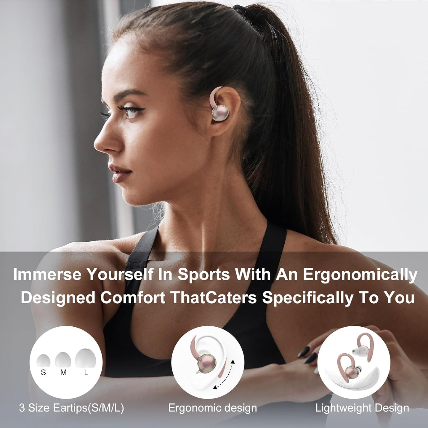 5.4 48H, IP7 Wireless Earbuds, Bluetooth Headphones Sport, Over Ear Buds With ENC Noise Cancelling Mic, Wireless