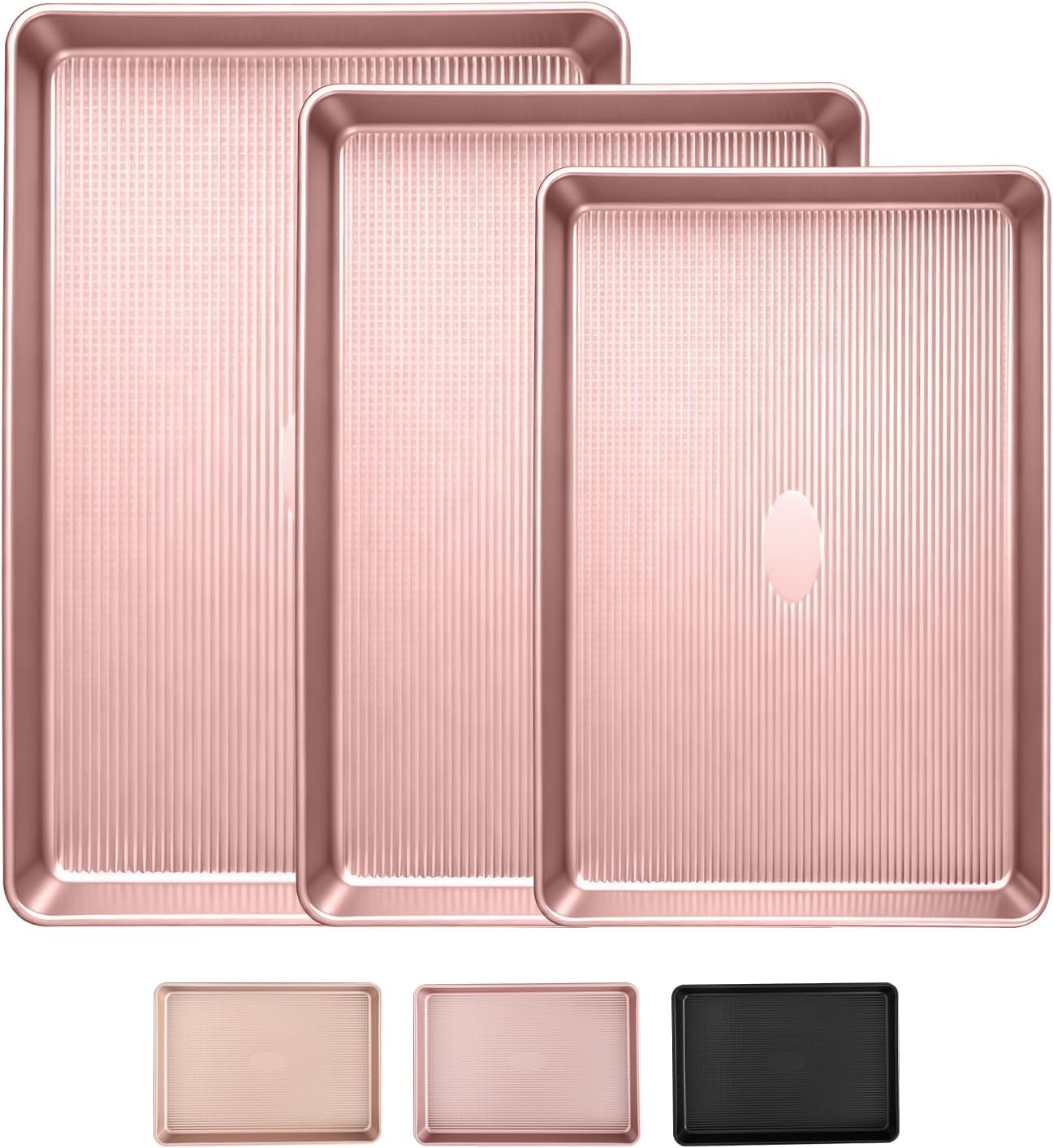 Sakerplus Nonstick Baking Sheet Pan Set - Heavy Duty Cookie Sheets | 0.6mm Thick, Rust-Resistant, Easy Clean (Pink)