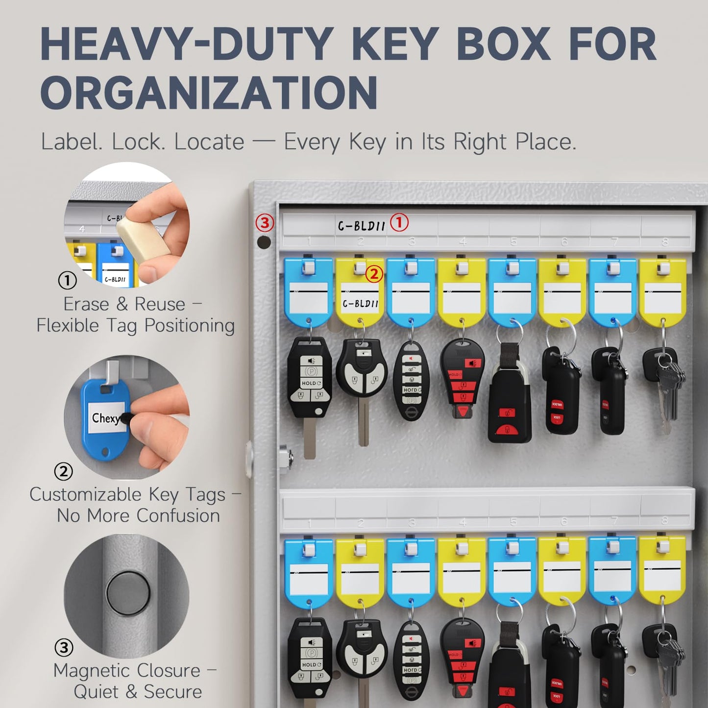 WeHere 96 Key Lock Box, Smart Key Cabinet with Key Management System, App, Bluetooth, Dynamic/Static Password, WiFi Unlock(Sold Separately), Wall-Mount Commercial Key Storage Box for Office, School