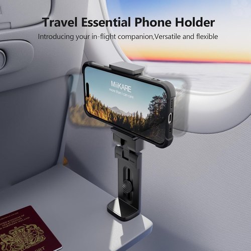 MiiKARE Universal Airplane Travel Phone Holder - 360° Rotation Hands-Free Mount for Easy Access