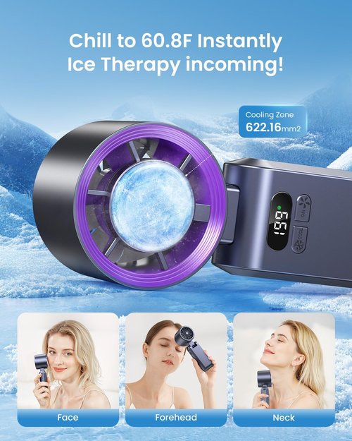 Kimguard Handheld Portable Turbo Fan - Rechargeable Personal Fan with Ice Cooler | 20000 RPM, Purple
