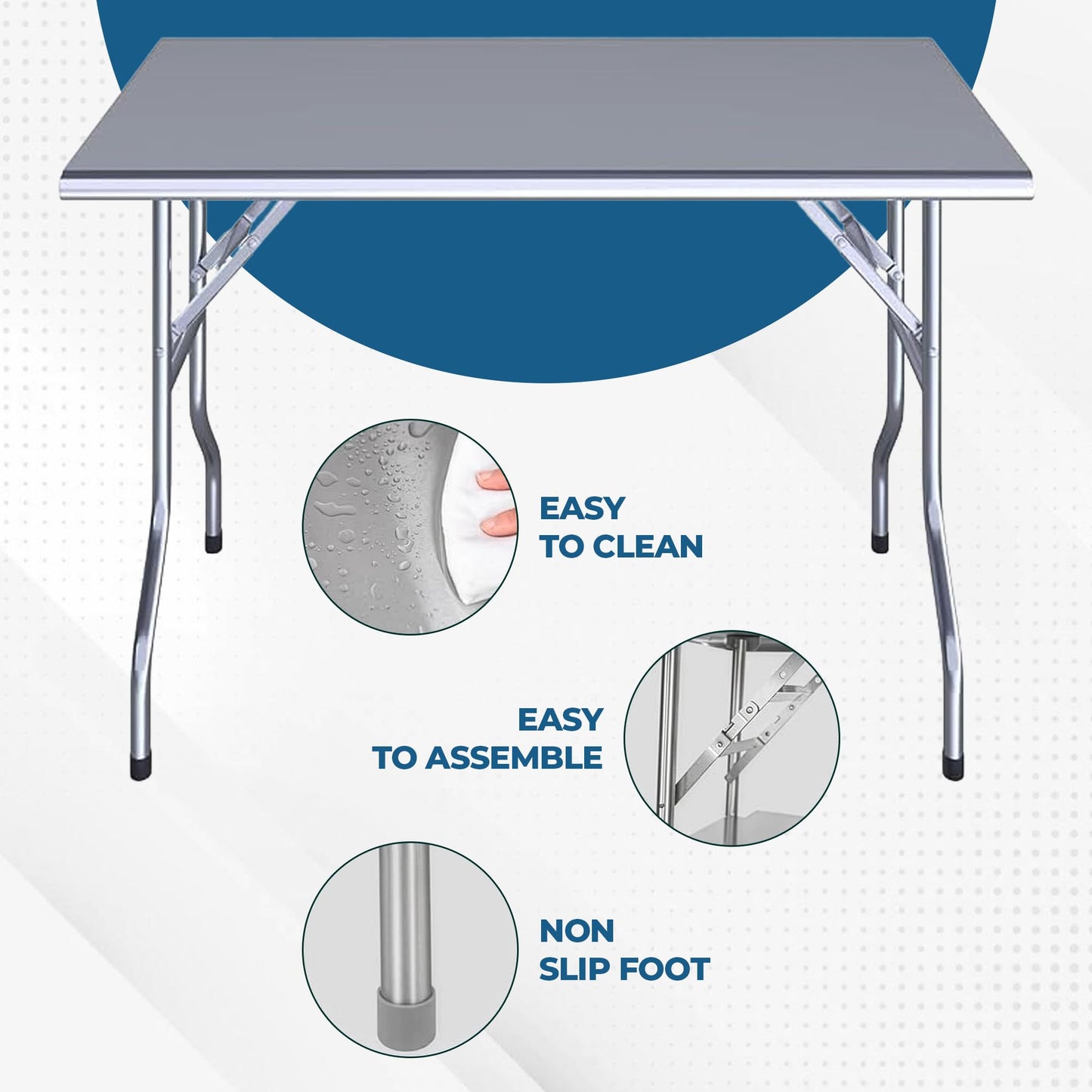 Express KitchQuip Premium Quality Stainless Steel Open Base Folding Utility Table - Folding Work Table for Commercial Kitchen, Restaurant, Hotel and Garage - NSF (24" x 48")