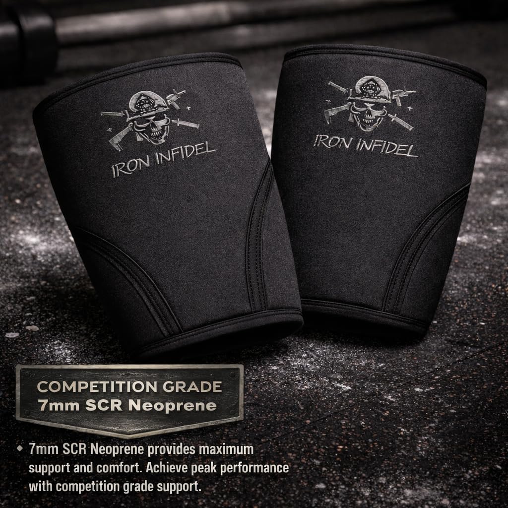 Knee Sleeves for Weightlifting & Powerlifting (7mm Pair) For Men & Women - Knee Wraps for Weight Lifting, Squats, Fitness, Gym Workout, Crossfit - IPF Approved Knee Compression Sleeve Support