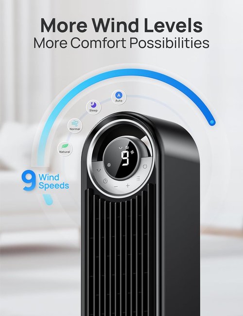 DREO Tower Fan - Ultra-Quiet Bladeless Design with 9 Speeds & 90° Oscillation | Perfect for Bedroom & Home Office