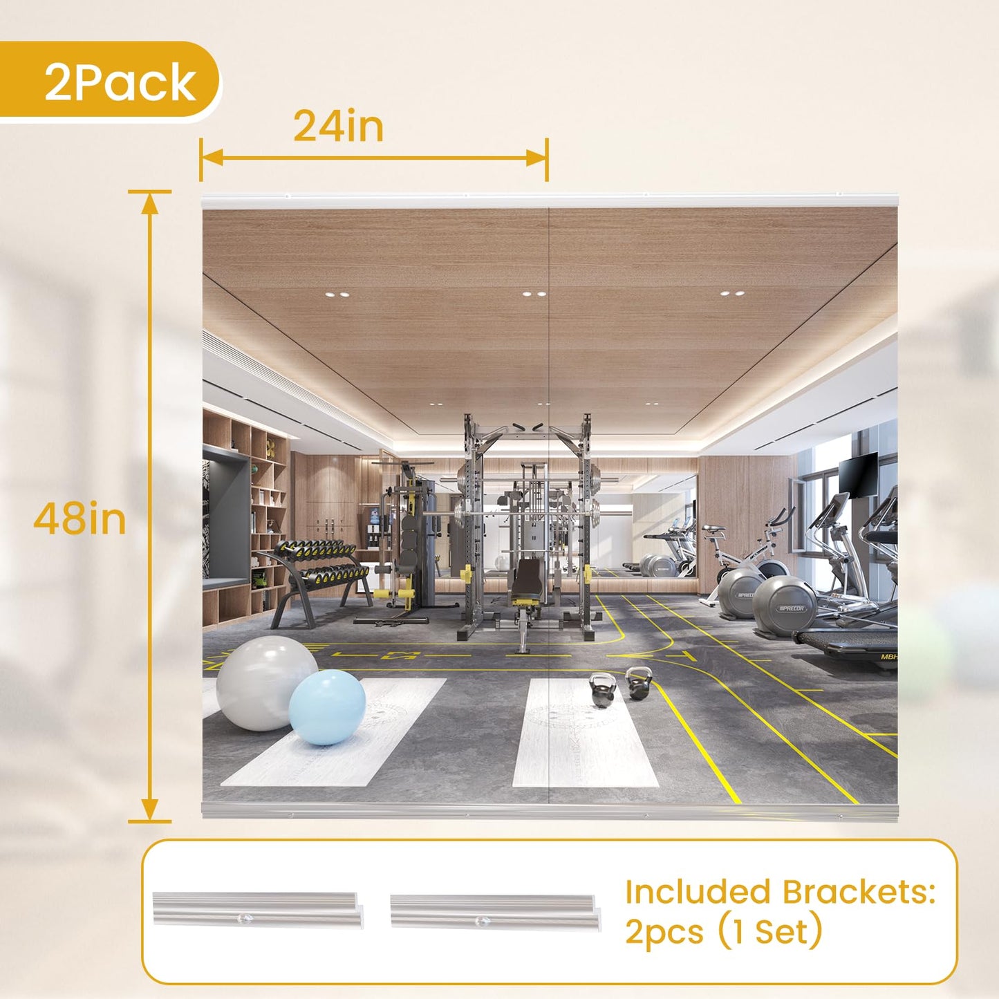 yarnuwa 48X24 2Pack Large Home Gym Mirror, Frameless Tempered Glass Dance Wall Mounted Mirror for Home, Yoga, Dancing, Studio, Living Room