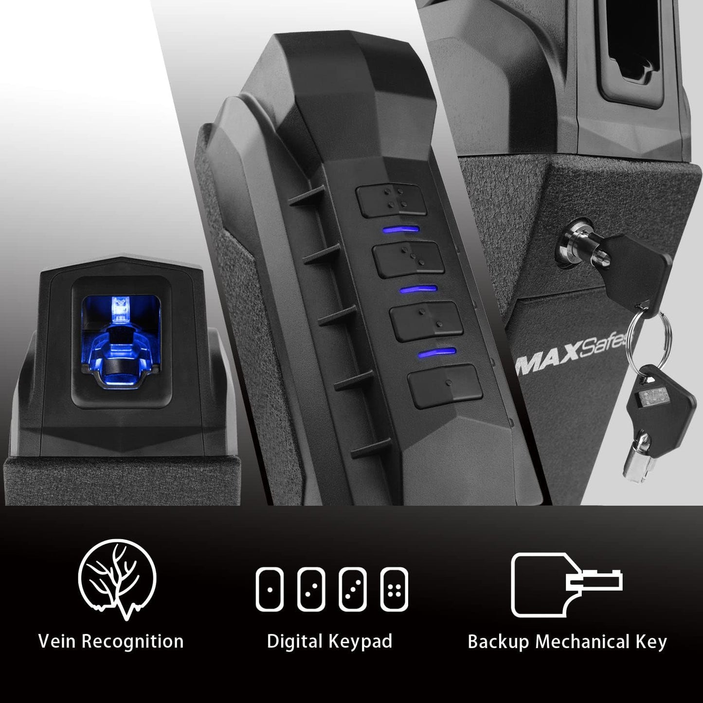 MAXSafes Drop Down Vault with Super Biometric Finger Vein Recognition lock, Fast auto-open Handgun Box, Quick-access Pistol Safe Wall Mounting for Desk Table, CA DOJ approved