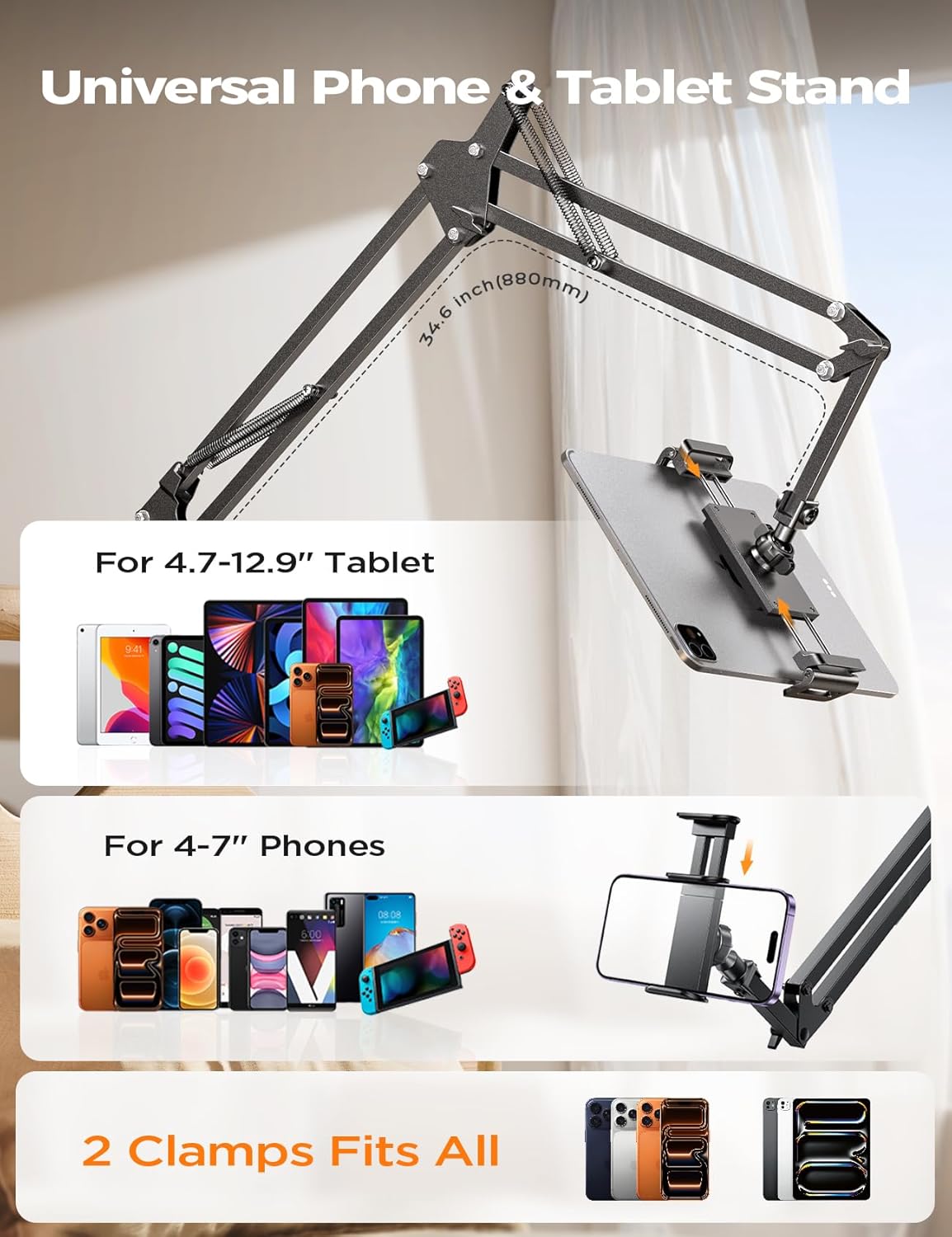LISEN 2 12, 17e, 4-13" Tablet Stand iPad Stand for Desk Mount [Ultra Sturdy Clamps] iPad Holder for Tablet Holder Mount