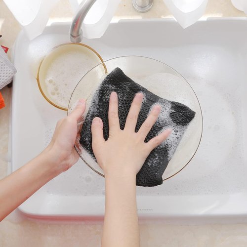 Homaxy 100% Cotton Dish Cloths - Ultra Soft & Absorbent Quick-Drying Towels | 12x12 Inches, 24-Pack, Black