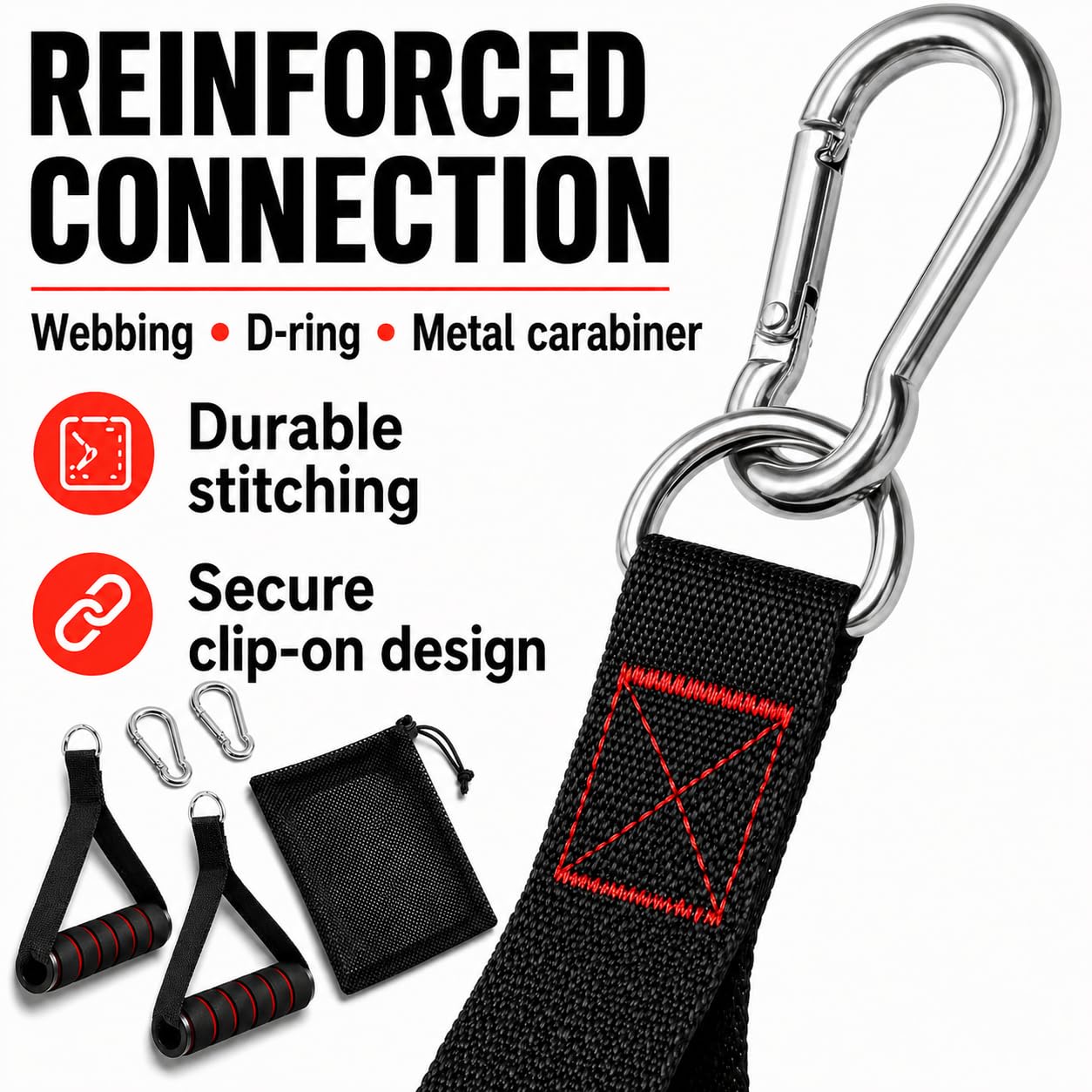 Cable Machine Handles 2 Pack, Foam Grip Exercise Handles with Carabiners and Mesh Bag for Lat Pulldown, Cable Rows, Tricep Pushdown, Resistance Bands and Home Gym Workouts