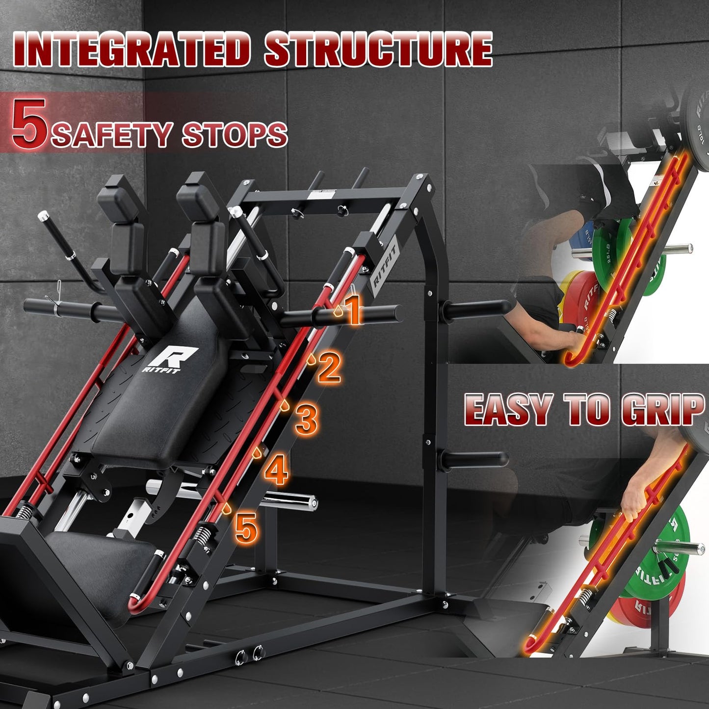 RitFit Gazelle Pro 3 in 1 Leg Press and Hack Squat Machine - High-Tensile Steel Leg Press Machine, 2000lbs Capacity, Adjustable Angles with Weight Storage