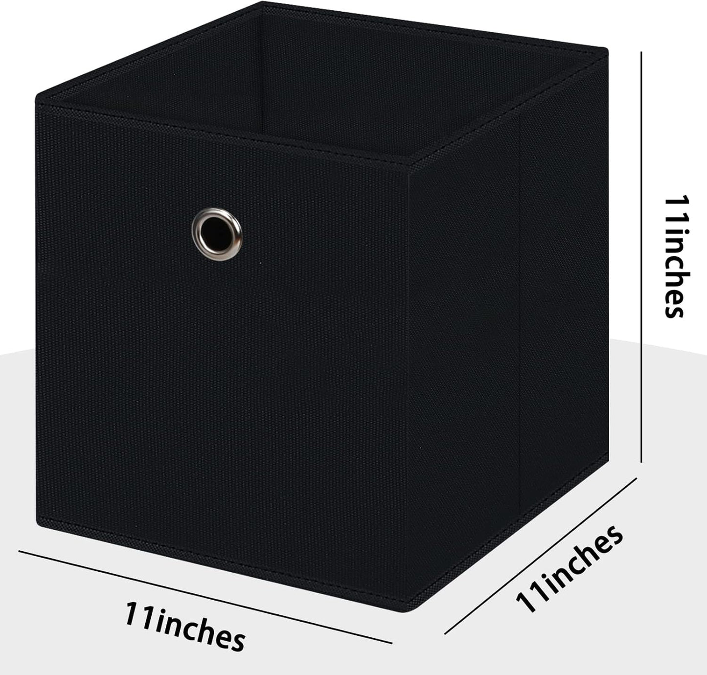 Skiennix Black Foldable Storage Cubes - 11 Inch Fabric Organizer Bins with Handles | Set of 6