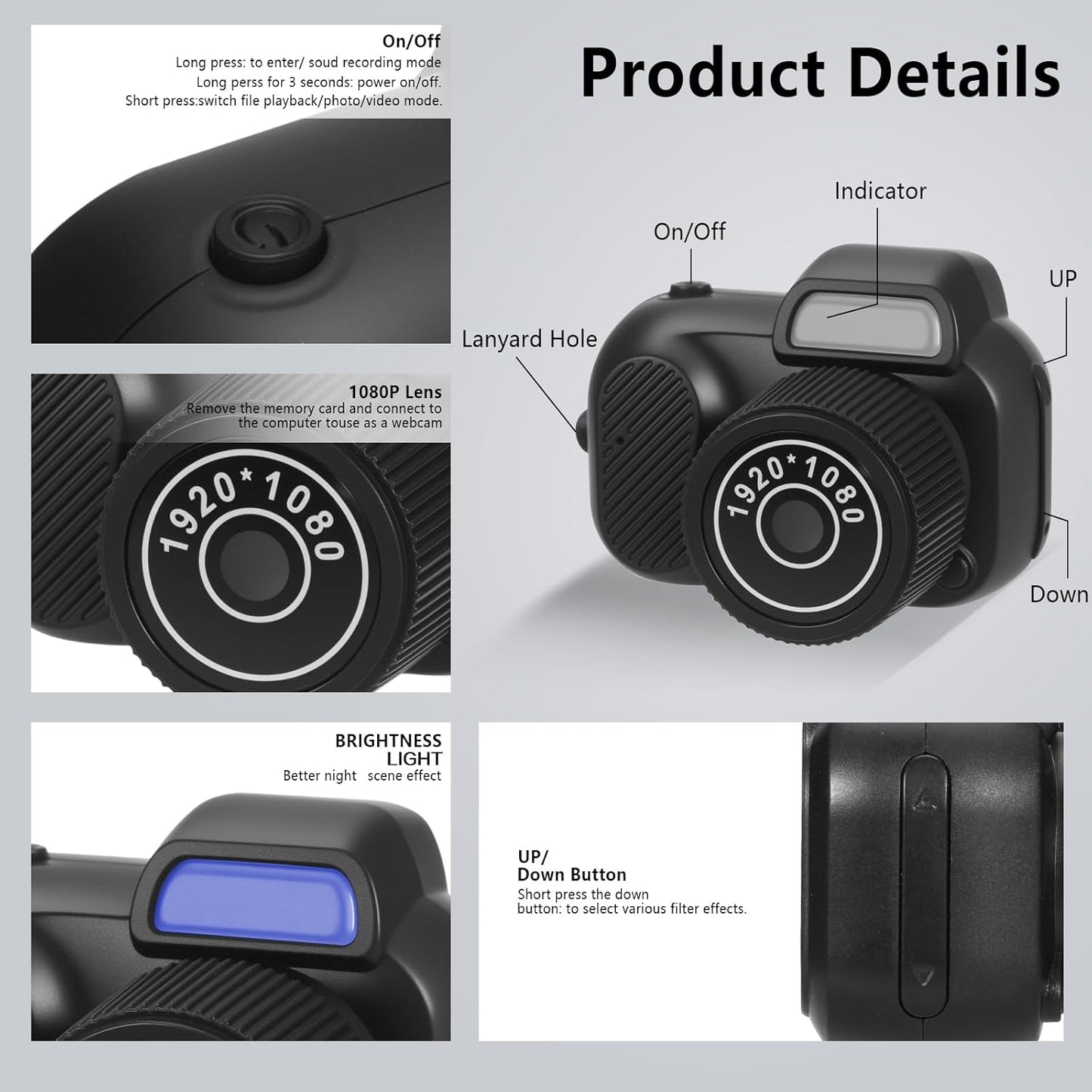 Mhaohuofu 1080p 8MP 32GB 8 0.96" 100 Mini Keychain Camera, FHD Cute Mini Digital Camera with SD Card, Creative Filters