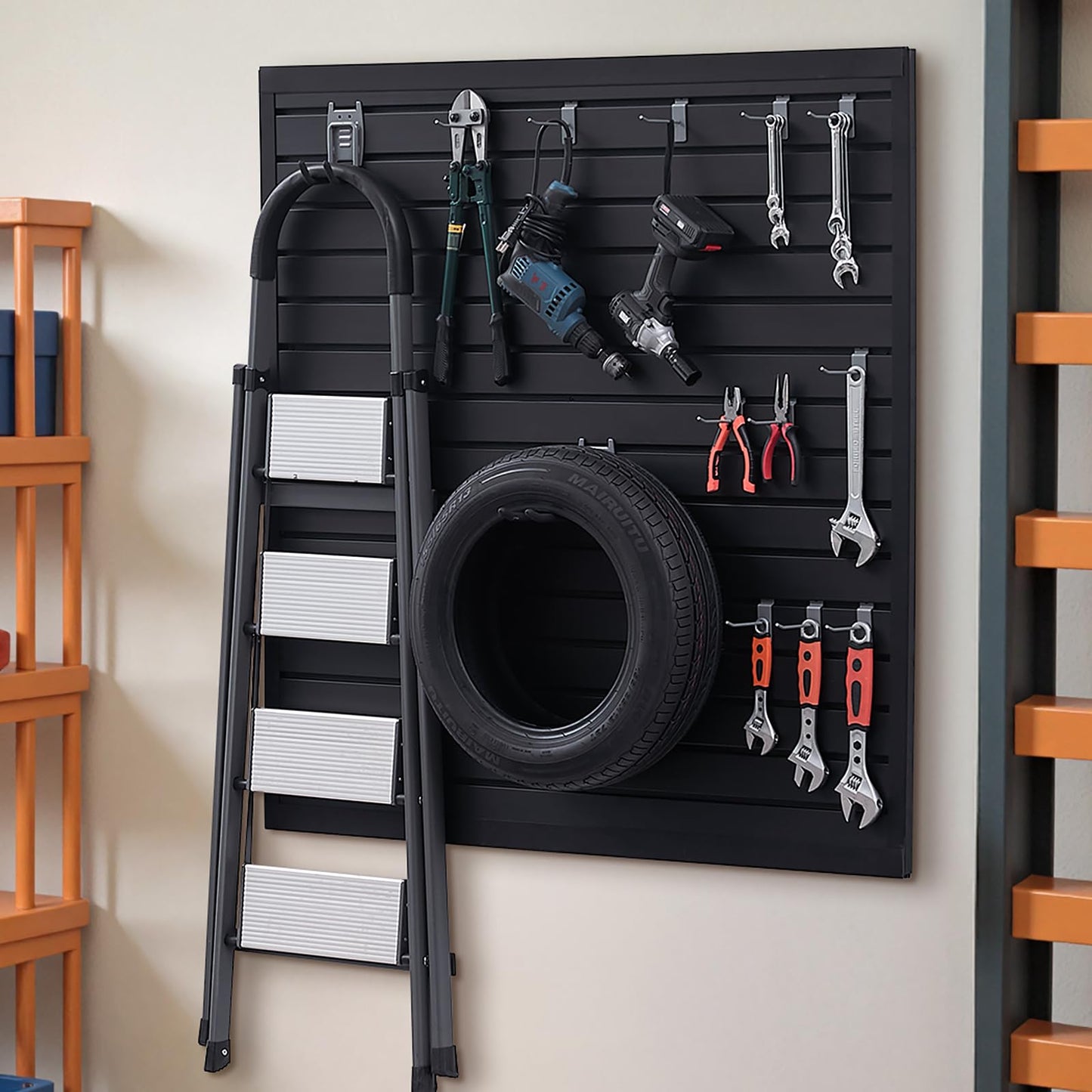 VEVOR Slat Wall Paneling, 4 x 4 ft, PVC Garage Slatwall with Modular Design, Black Slat Wall Easy-to-Install Adjustable Slatwall Panel with Coupling Structure & DIY Cutting, Fits for Storage & Display