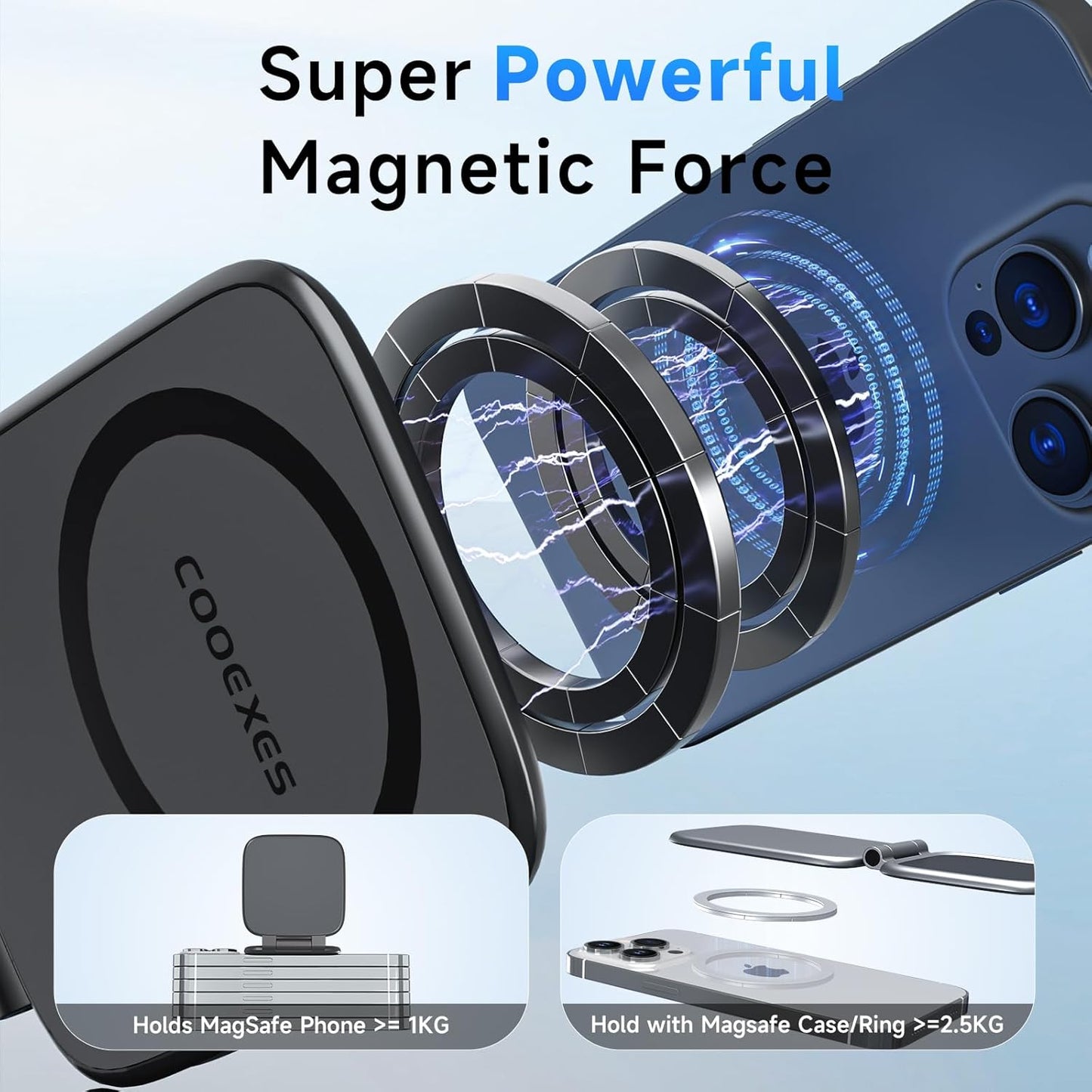 COOEXES Magnetic Phone Holder for Car, MagSafe Car Mount with Dual Side Strong Magnets,Ultrathin Adjustable Cell Phone