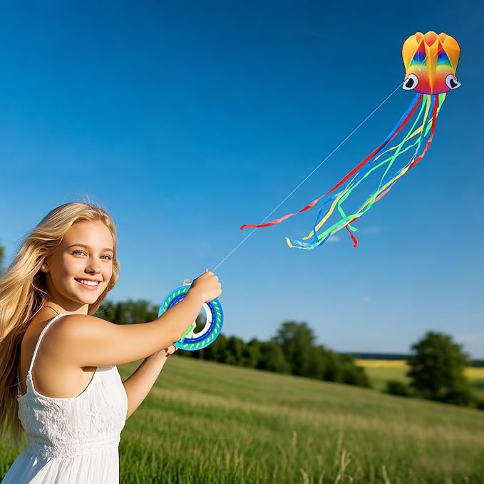 Large Octopus Kites for Kids & Adults,Big Kite for Beginners, Kites for Kids Ages 4-8,Outdoors Activities with Line and Handle