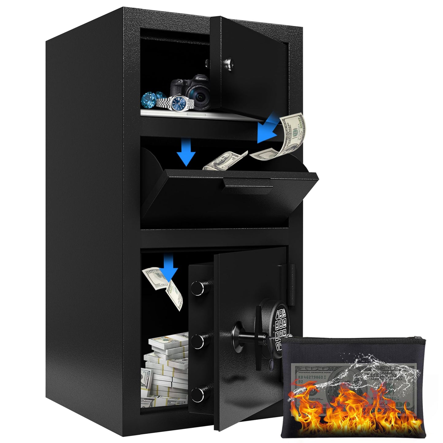 Drop Safe for Business Money Safes with Drop Slot 4.0 CUB Cash Depository Safes Box with Additional Locking Safe Anti-Fishing and Digital Combination for Home Office Hotel Restaurant Liquor Store