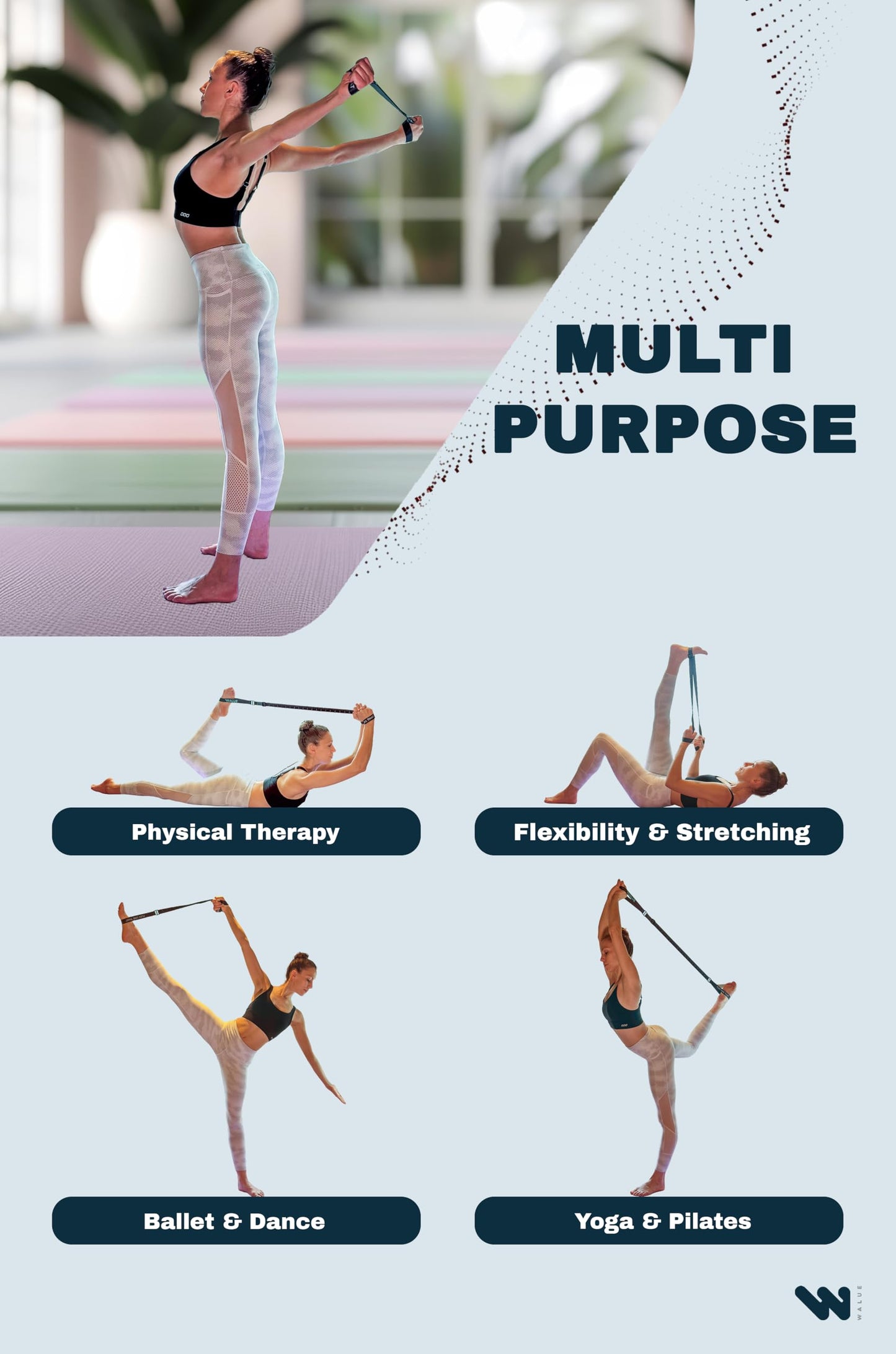 WALUE™ Posture Correction & Shoulder Exerciser – Non-Elastic Stretch Strap for Exercise, Yoga, Flexibility & Physical Therapy