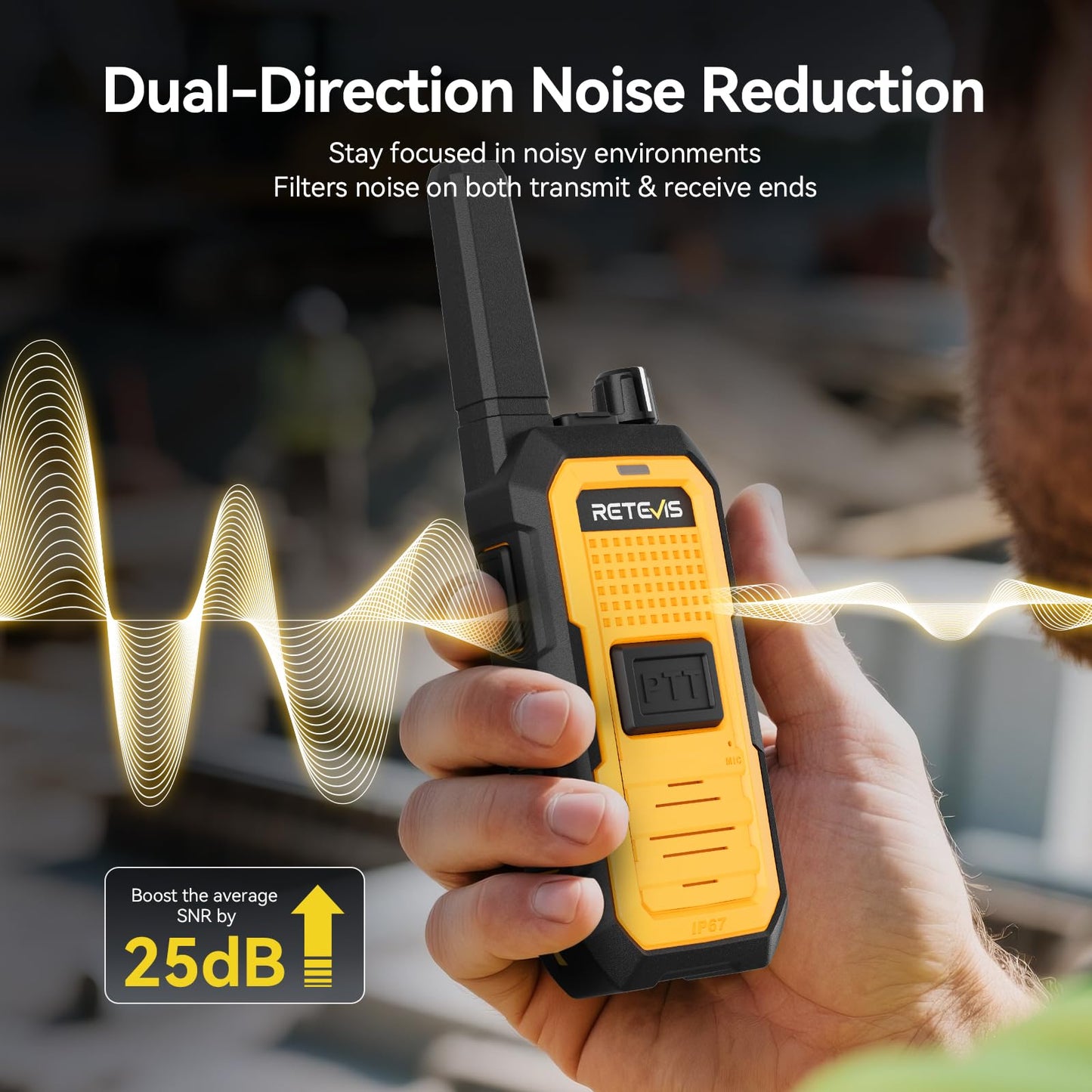 Retevis RB48A Industrial Waterproof Walkie Talkies Long Range, Heavy Duty FRS Two Way Radios Rechargeable, IP67, Large PTT, Noise Reduction, 1000mW Speaker, 23-Hour, with Gang Charger(6 Pack)