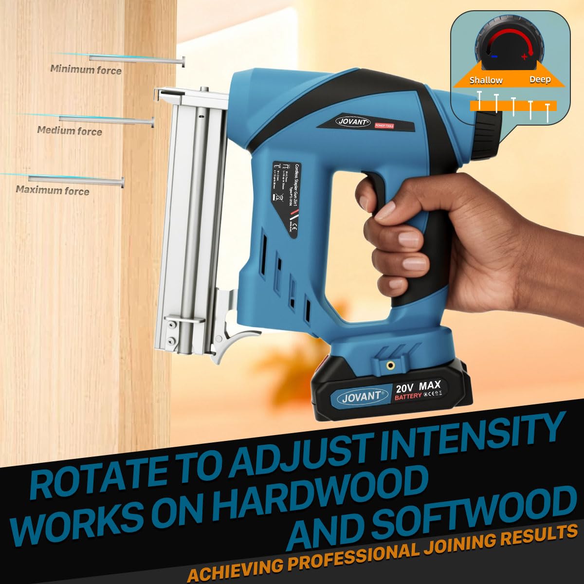 2-in-1 Cordless Nail Gun with 5/8" Angle Grinder, Cordless nail gun with battery,2×2.0Ah Batteries for Woodworking and Grinding JOVANT