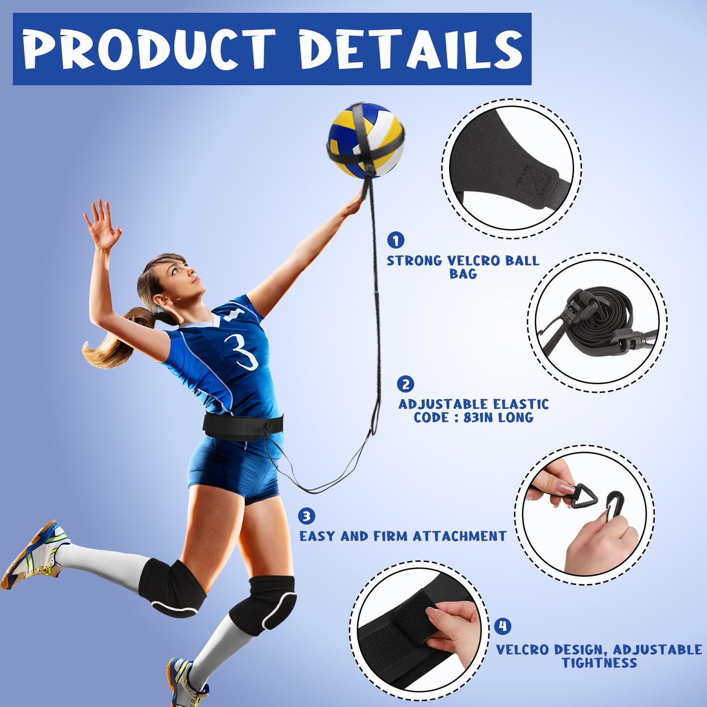 Hoemwarm 8 Pcs Volleyball Training Equipment Aid Kit, Girls Volleyball Trainer Knee Pads Elastic Belt Hand Straps Arm Sleeves Bags Spike Trainer Gear Gifts for Beginners Coaching Supplies