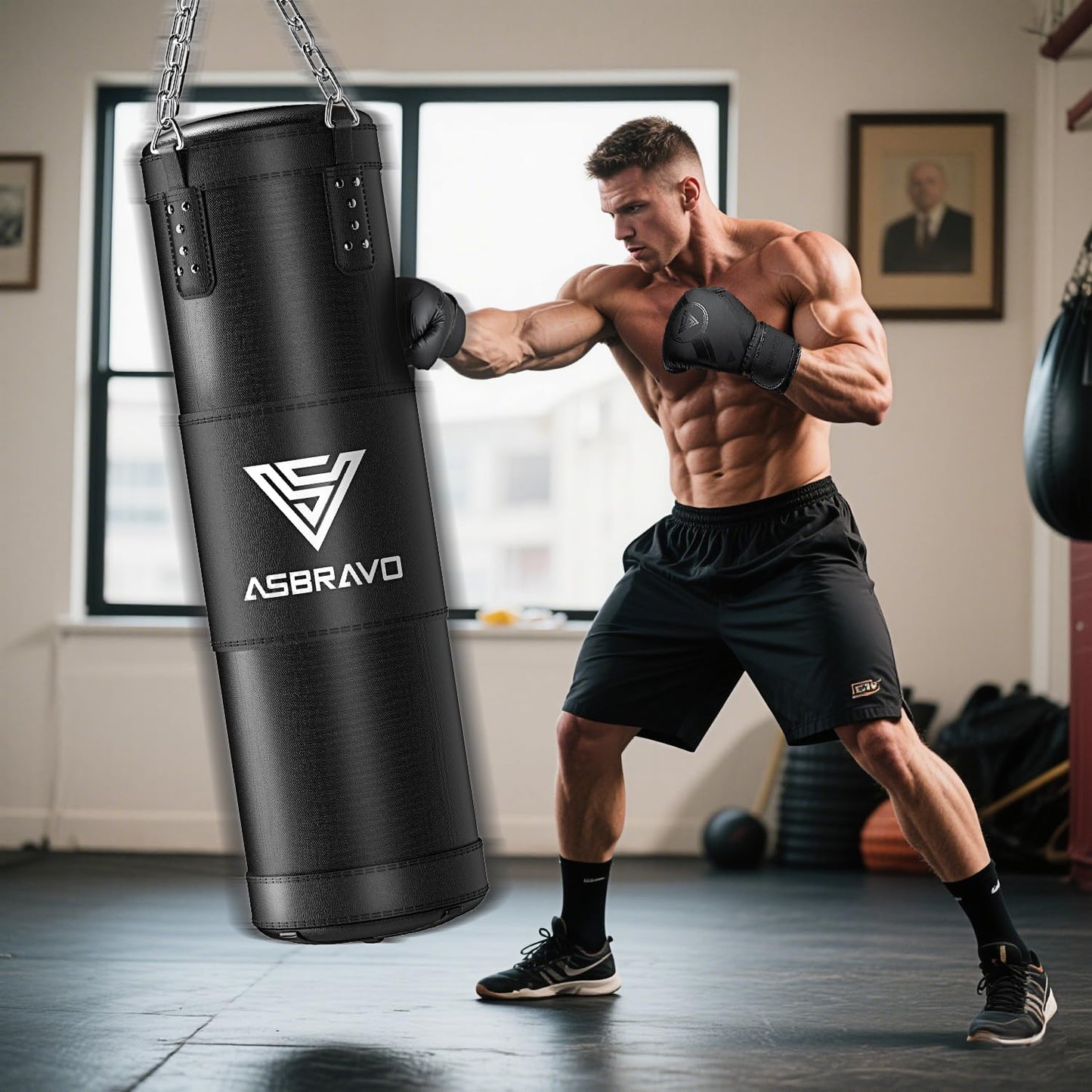 ASBRAVO Punching Bag for Adults, 4ft Heavy Boxing Bag Set with 12 OZ Gloves for MMA Karate Kickboxing Boxing Home Gym Training - Unfilled