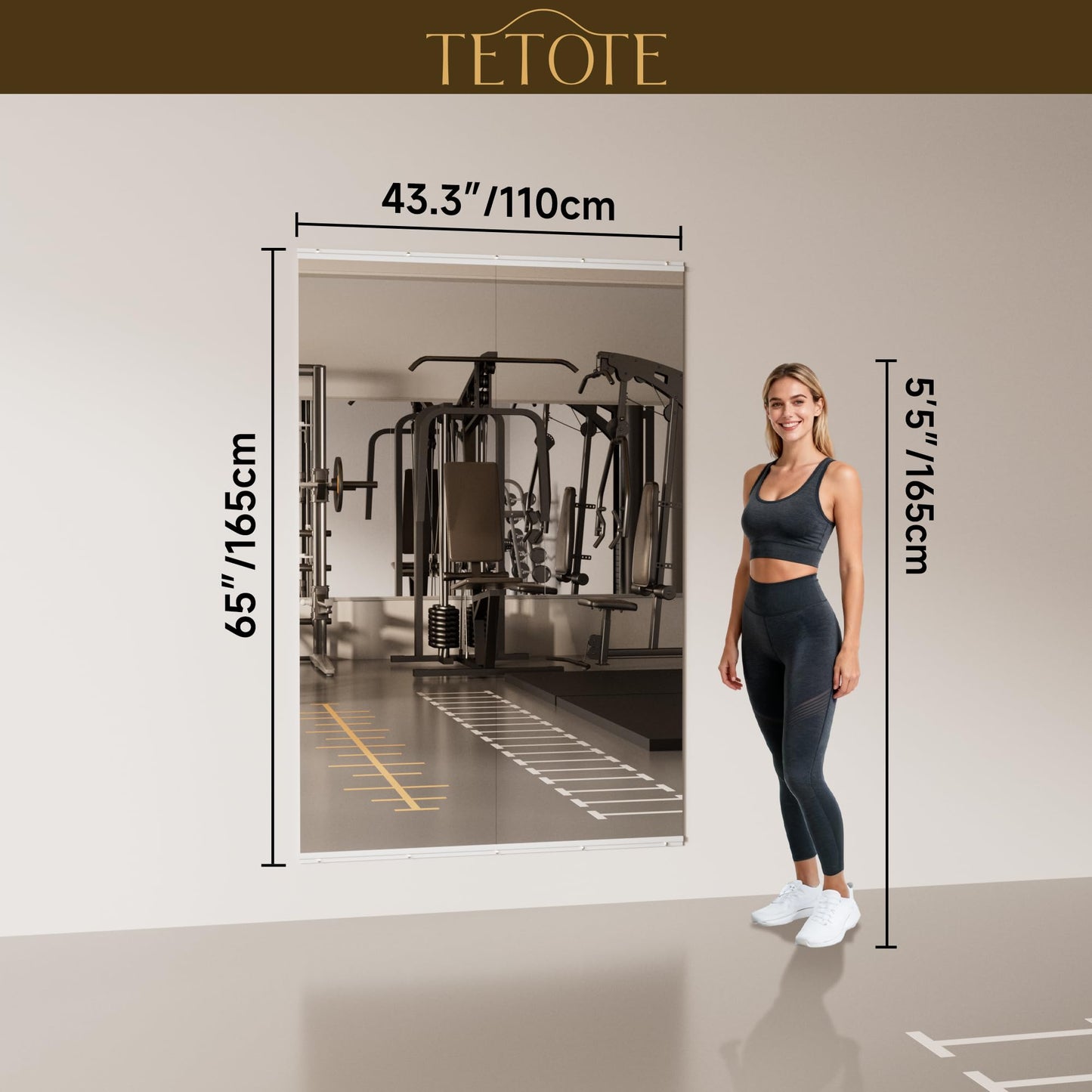 TETOTE Gym Mirrors for Home Gym Wall Large 65" x 22" - 2PCS Workout Exercise Fitness Mirror, Tempered Glass Frameless Full Length Mirror for Garage, Dance Studio, Yoga, Bedroom, Living Room