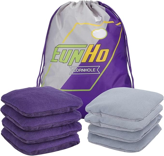 EunHo Dual Sided Cornhole Bags Regulation Set of 8 Professional Cornhole Bean Bags Slick and Stick for Tossing Game-All Weather