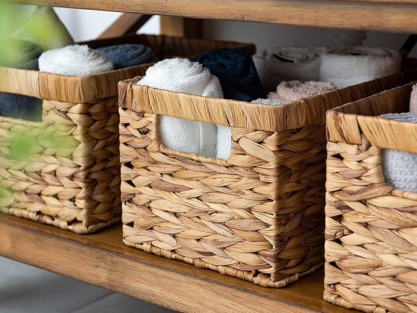 Xemussa Woven Storage Basket for Living Room, Woven Basket with Handles, Rectangle Basket for Bathroom, Laundry Basket, Hamper for Clothes, Storage Basket for Toys, 1 Pack L
