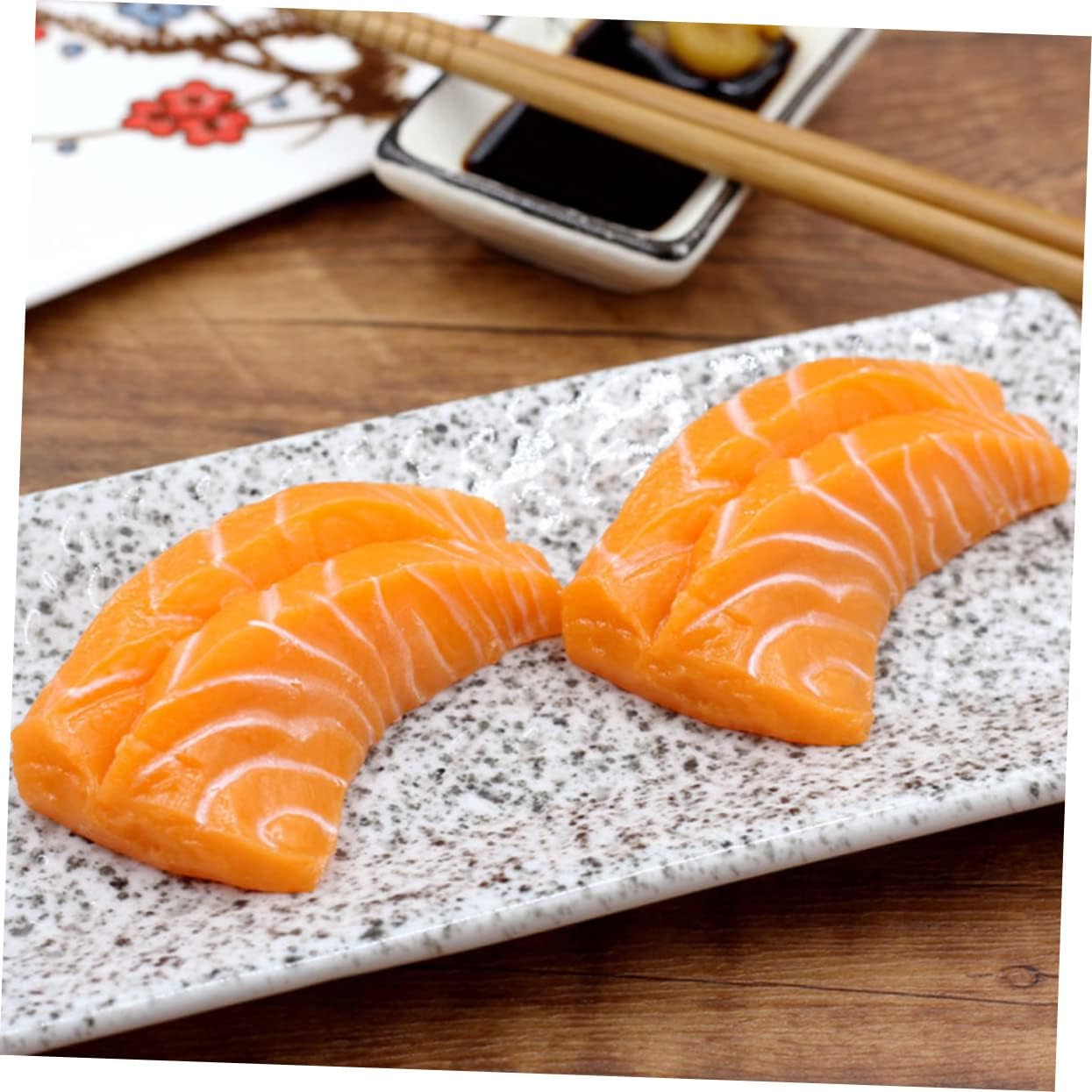 2pcs SUPVOX Realistic Artificial Salmon Slice Models Simulation Sashimi Decor for Home Restaurant and Kitchen Display