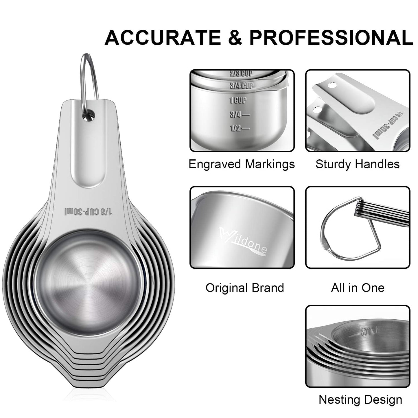 21 Pcs Stainless Steel Measuring Cups and Spoons Set, Wildone Stackable Metal Measuring Cups and Spoons for Cooking & Baking, Includes 7 Cups, 9 Spoons and 5 Mini Spoons
